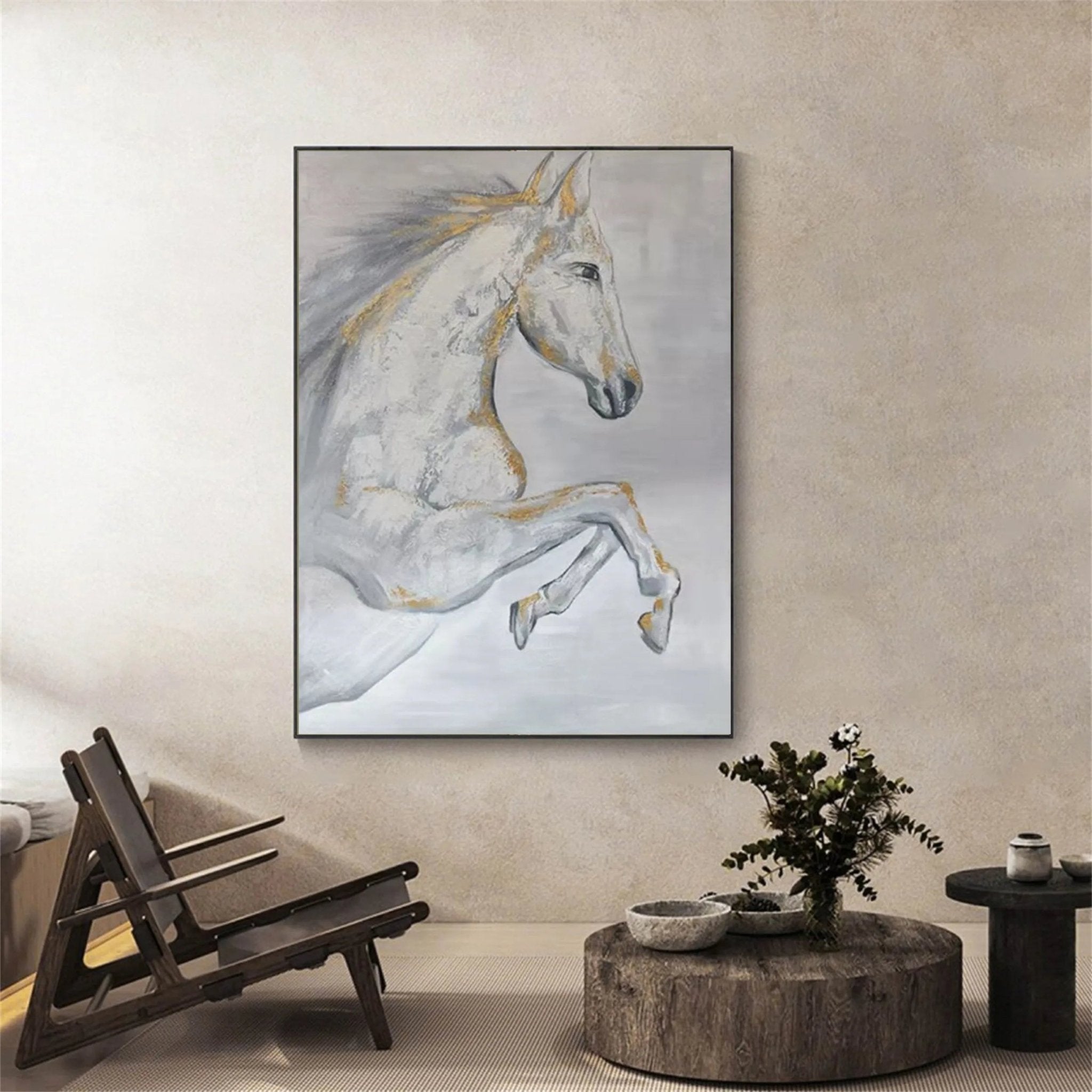 Contemporary Animal Art - White Horse Wall Art for Room Decor ZZ 154 - Texarart