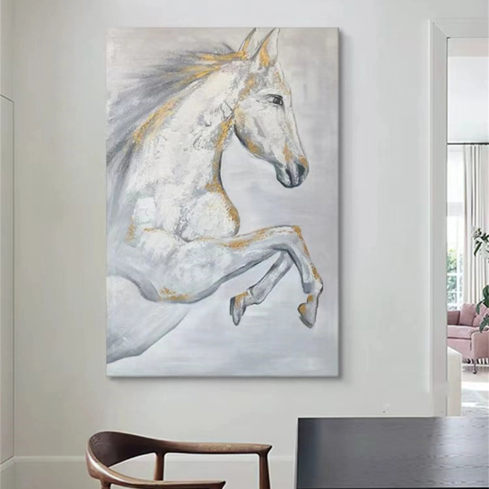 Contemporary Animal Art - White Horse Wall Art for Room Decor ZZ 154 - Texarart