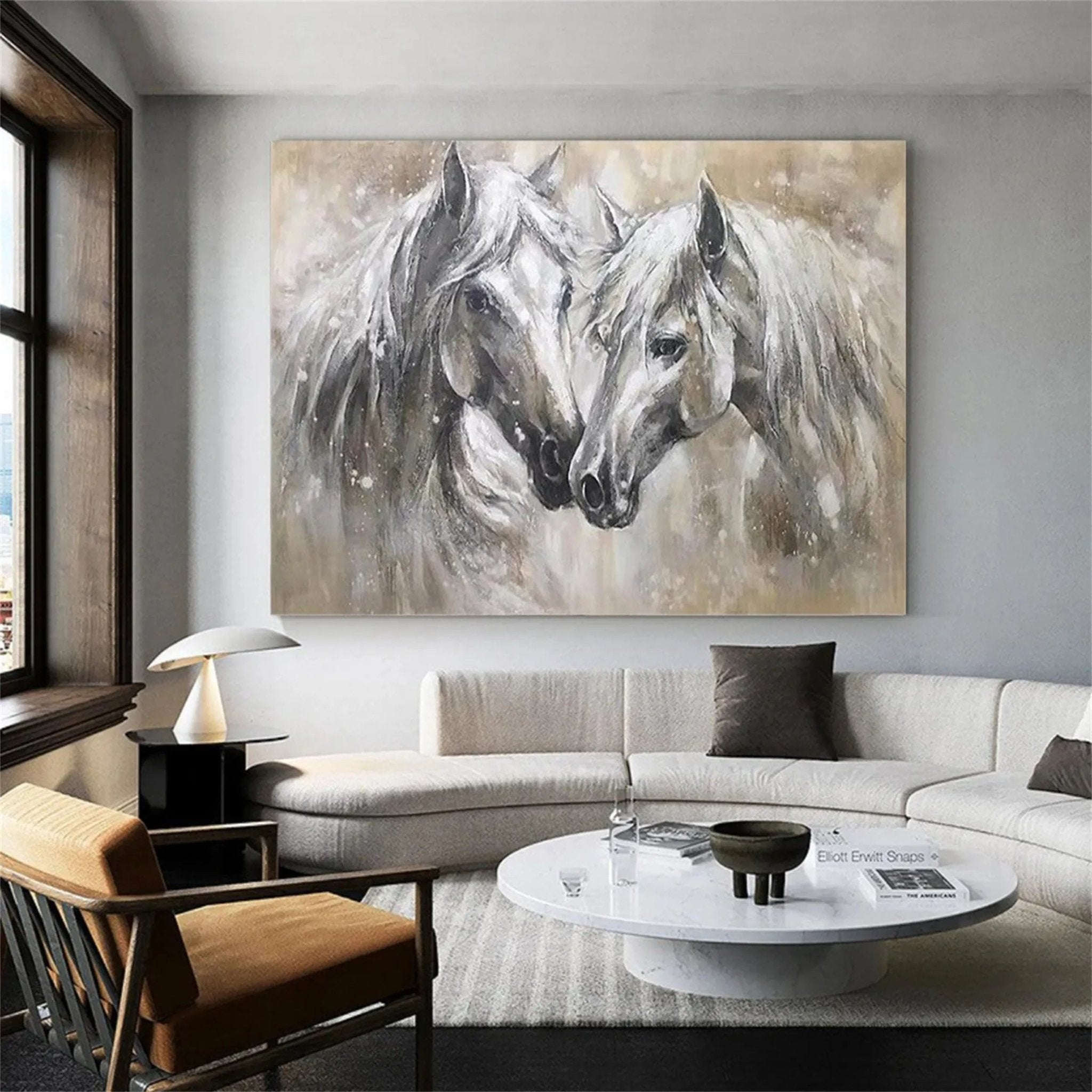 Two Horses Wall Art Abstract Oil Painting - Modern Animal Art JJ 090 - Texarart