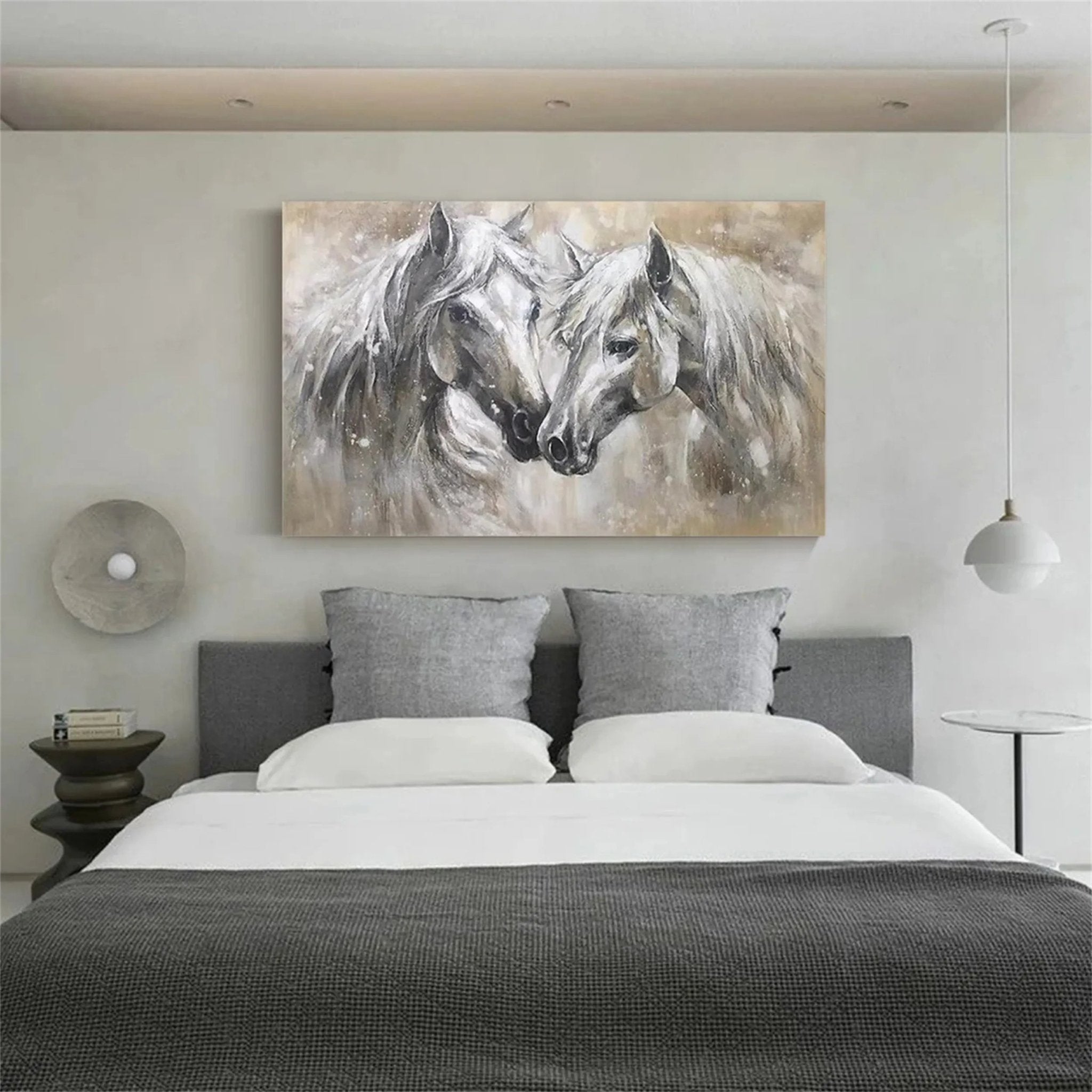 Two Horses Wall Art Abstract Oil Painting - Modern Animal Art JJ 090 - Texarart