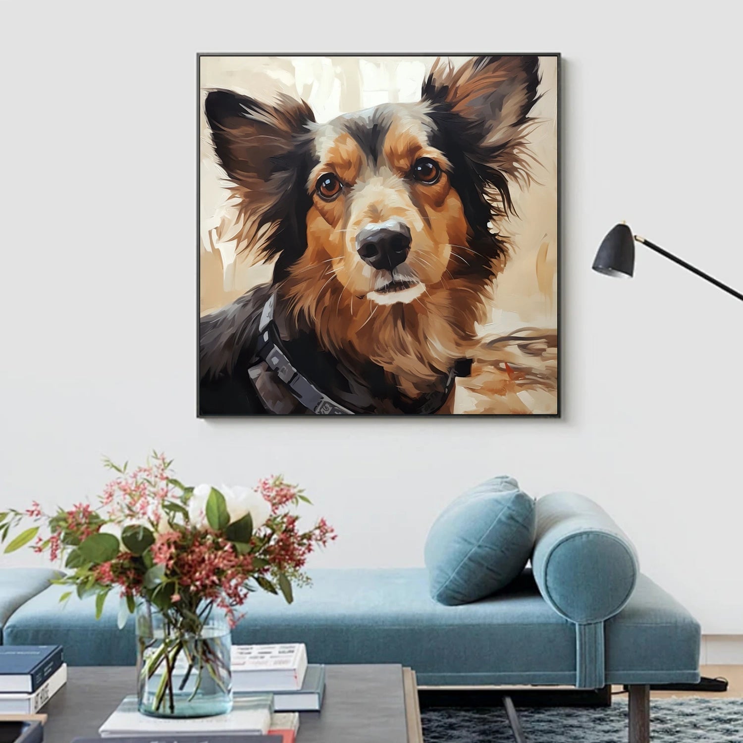 Border Collie Portrait Wall Art | Square Contemporary Dog Painting ZZ 168 - Texarart