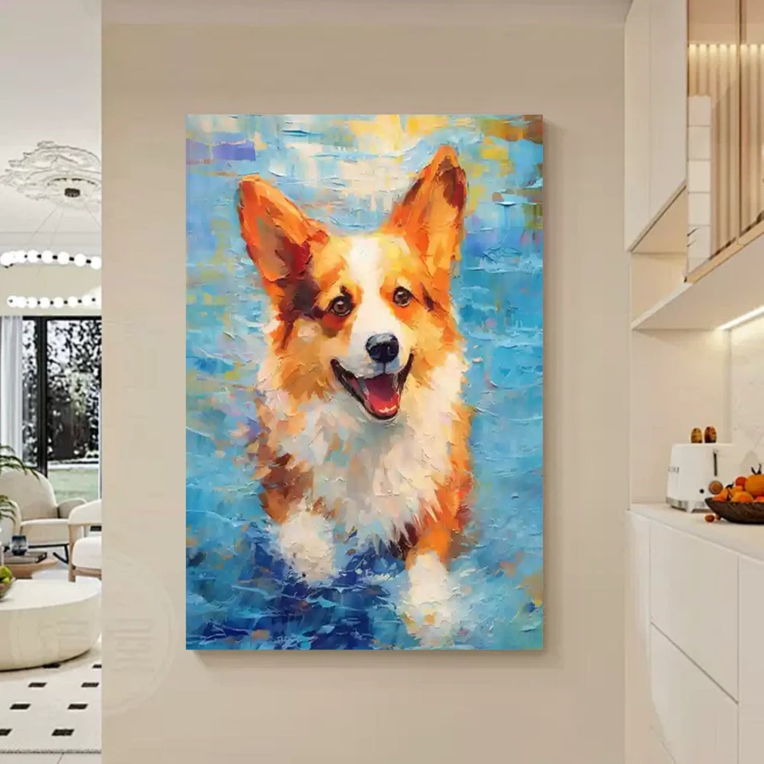 Abstract Corgi Dog Art | Colorful Textured Canvas Wall Painting ZZ 164 - Texarart