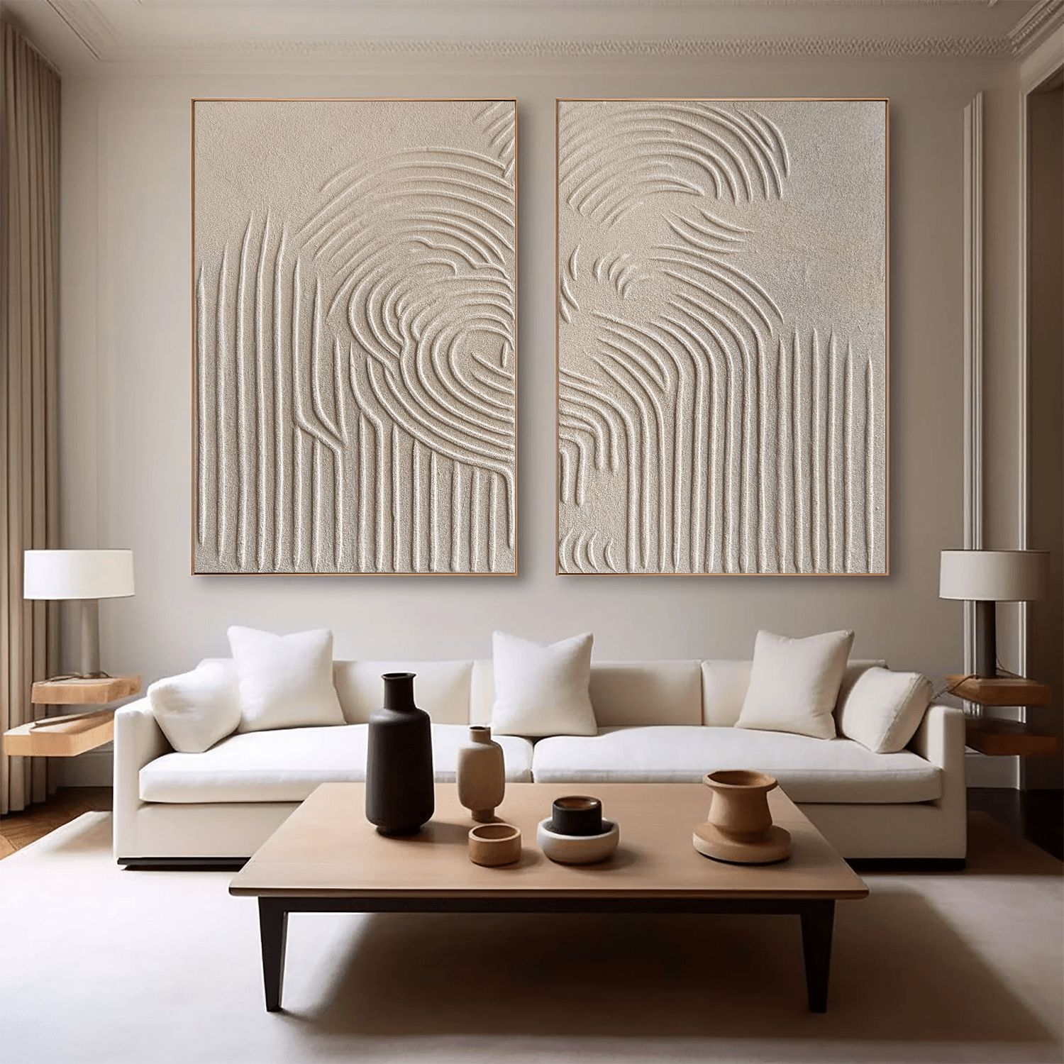 Textured Arch Wall Art Set | 2 Piece Neutral Abstract Canvas Diptych ZZ 121 - Texarart