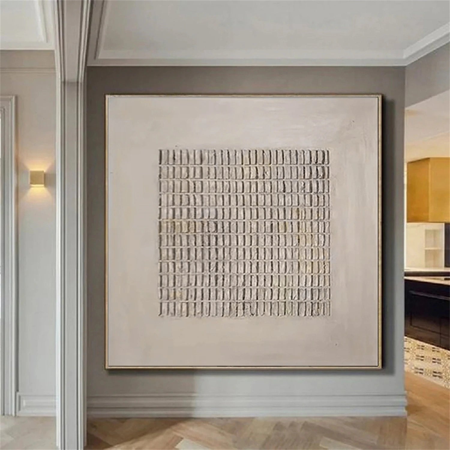 Wabi Sabi Textured Grid Art | Large Architectural Beige Painting ZZ 117 - Texarart