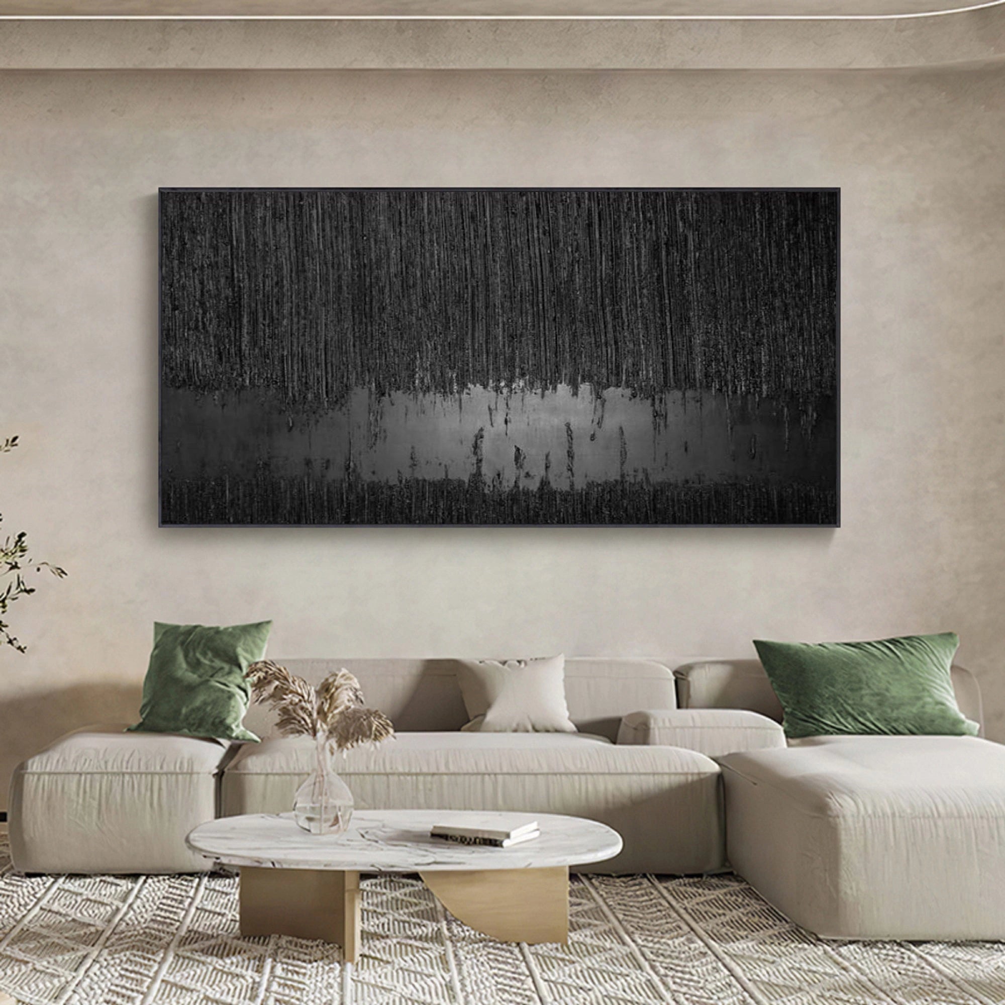 Contemporary Black Design: Textured Abstract Canvas for Room Decor ZZ 135 - Texarart