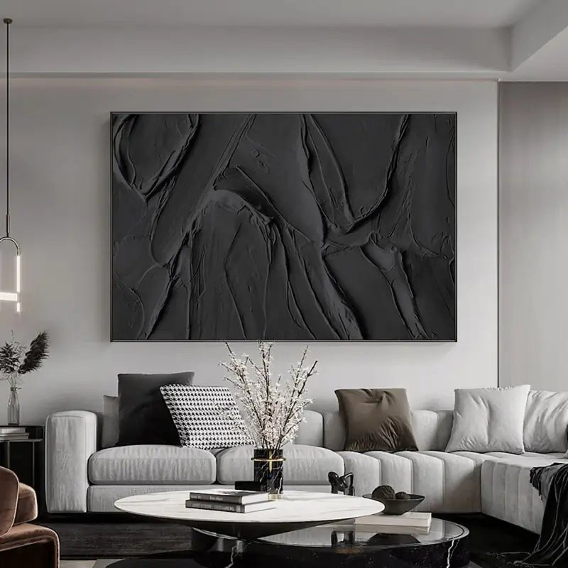 Large Black Texture Artwork: Modern Abstract Wall Decor ZZ 134 - Texarart