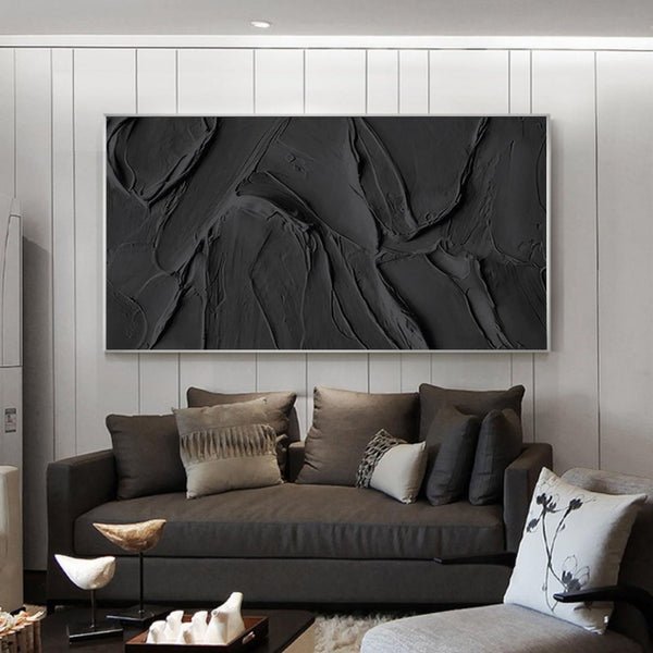 Large Black Texture Artwork: Modern Abstract Wall Decor ZZ 134 - Texarart