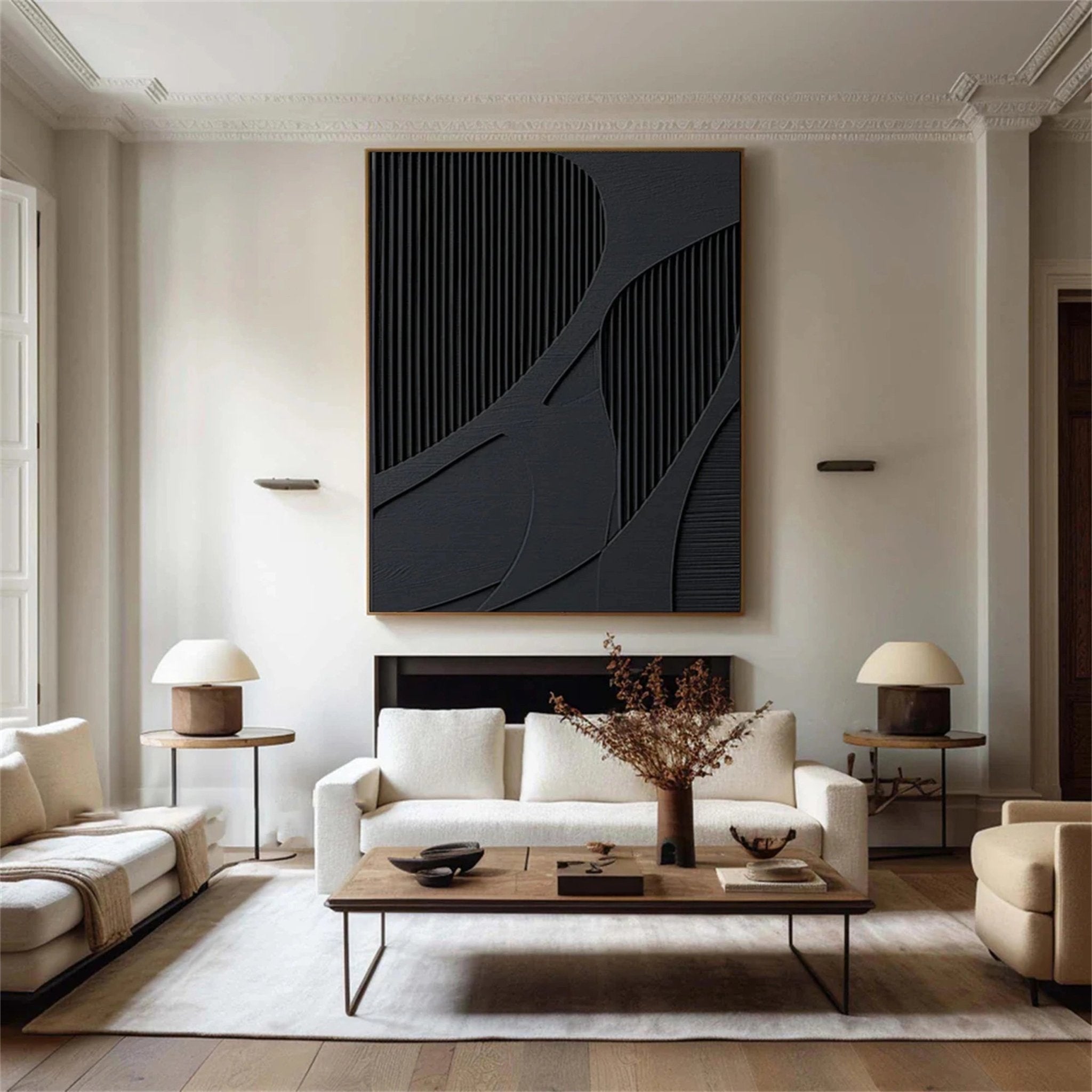 Large Black Textured Wall Art | Vertical Abstract 3D Panel Decor ZZ 136 - Texarart