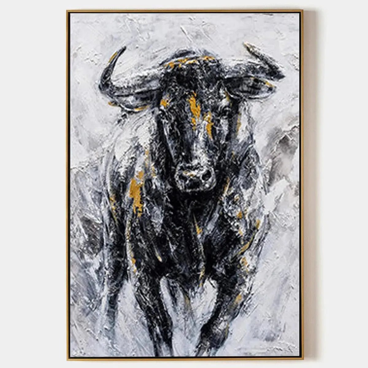 Powerful Bull Wall Art | Large Textured Canvas for Office or Man Cave AA 011 - Texarart