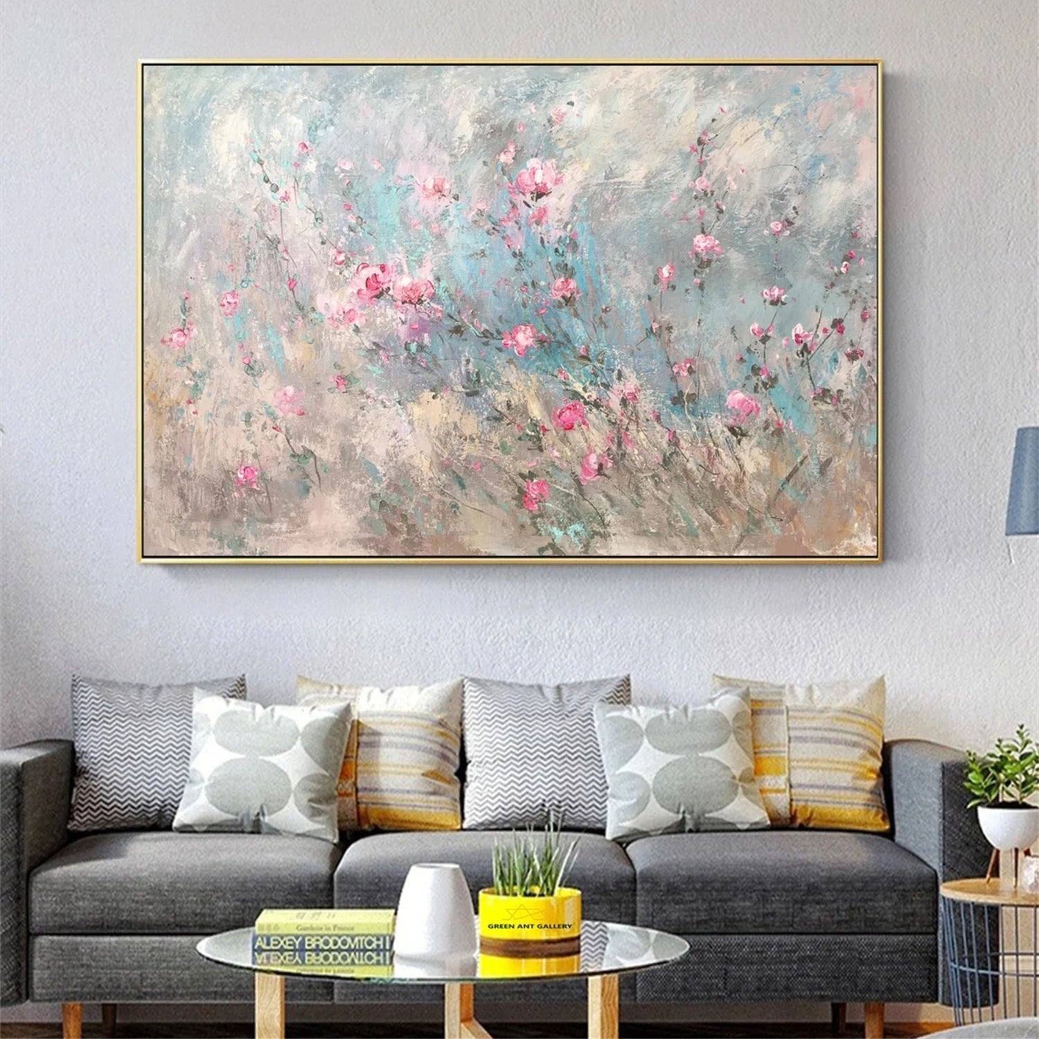 Abstract Floral Decor Painting - Pink Romantic Art JJ 102 - Texarart