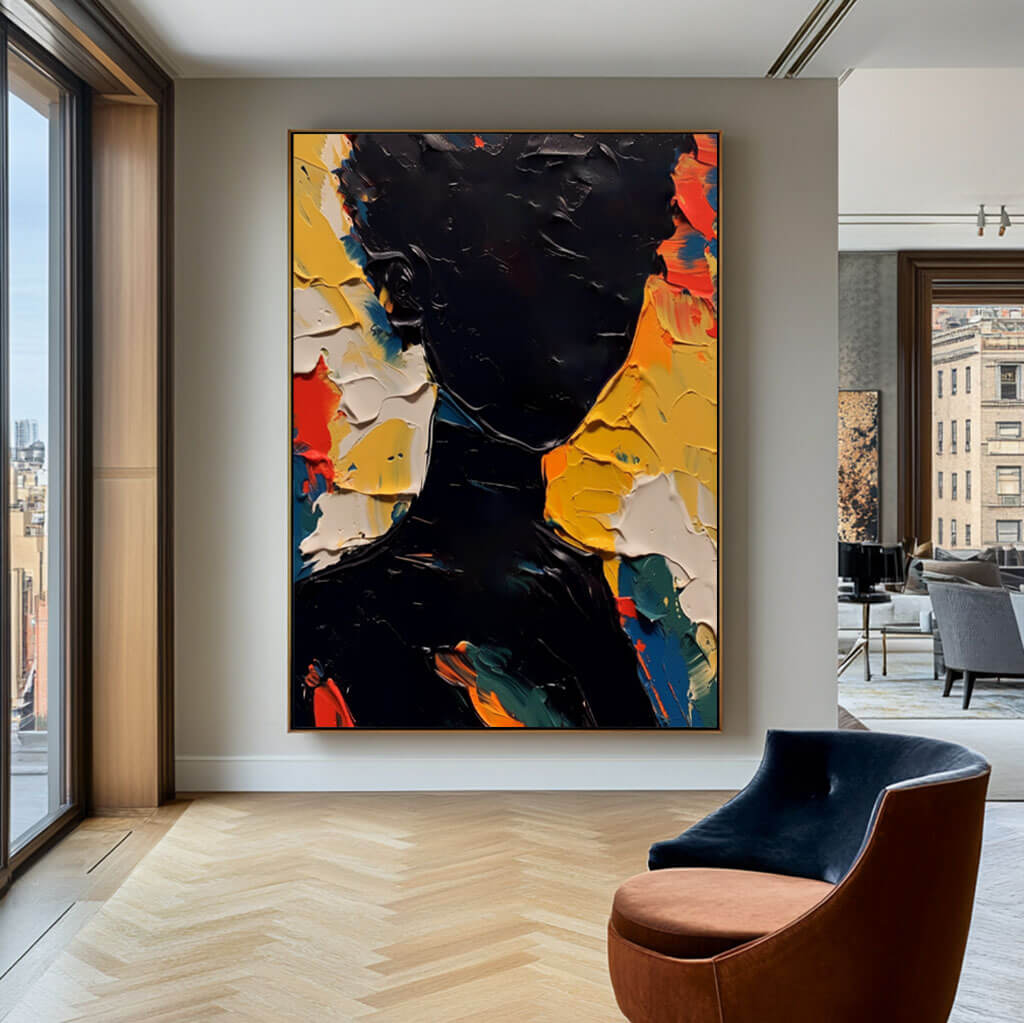 Black Art Portrait | Textured Silhouette Wall Painting ZZ 227 - Texarart