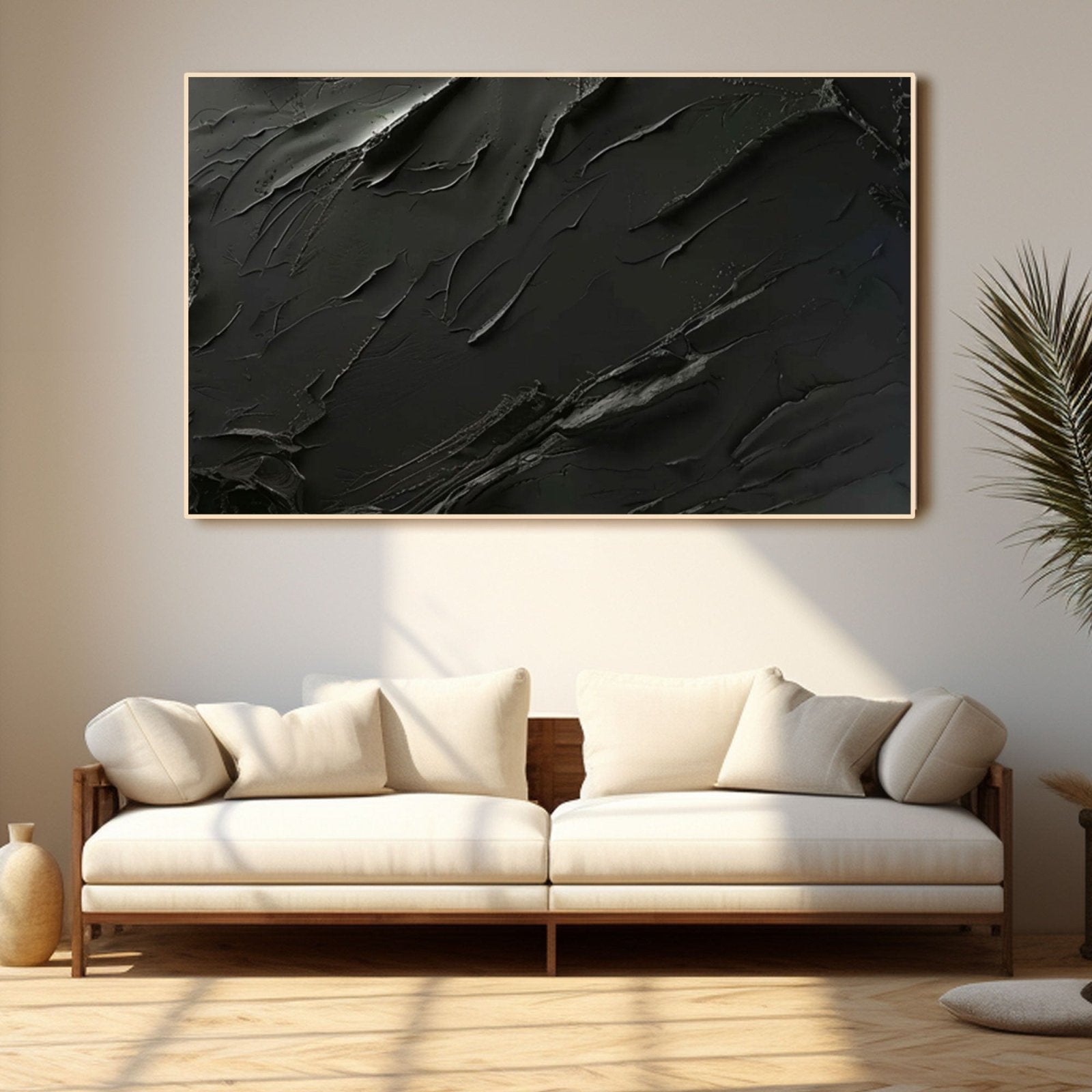 Minimalist Black Abstract Oil Painting – Modern Wall Art for Contemporary Interiors TC 171 - Texarart