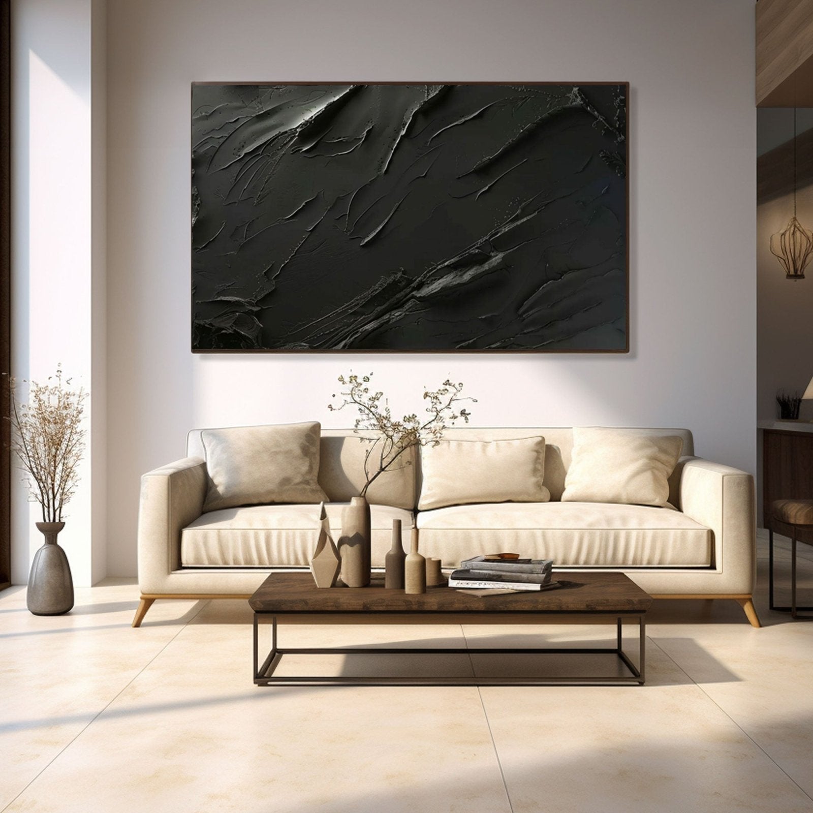 Minimalist Black Abstract Oil Painting – Modern Wall Art for Contemporary Interiors TC 171 - Texarart