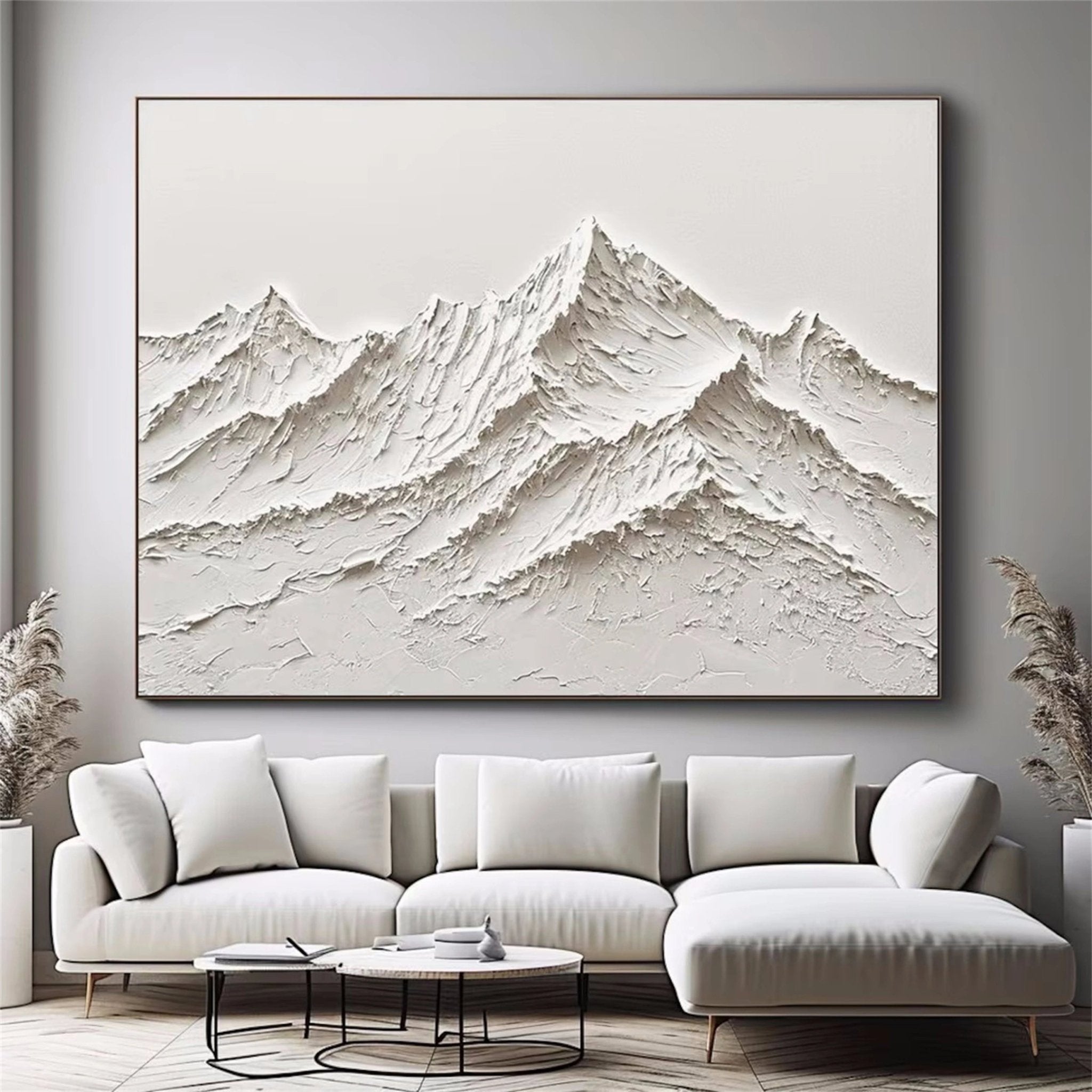 3D White Mountain Landscape Abstract - Textured Dimensional Oil Painting JJ 108 - Texarart