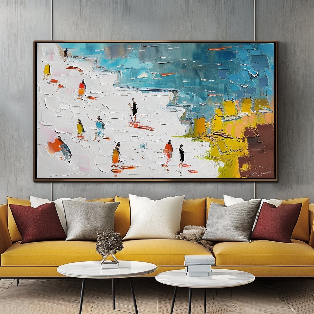 Abstract Seaside Walk Painting – Textured Colorful Canvas Art TC 180 - Texarart