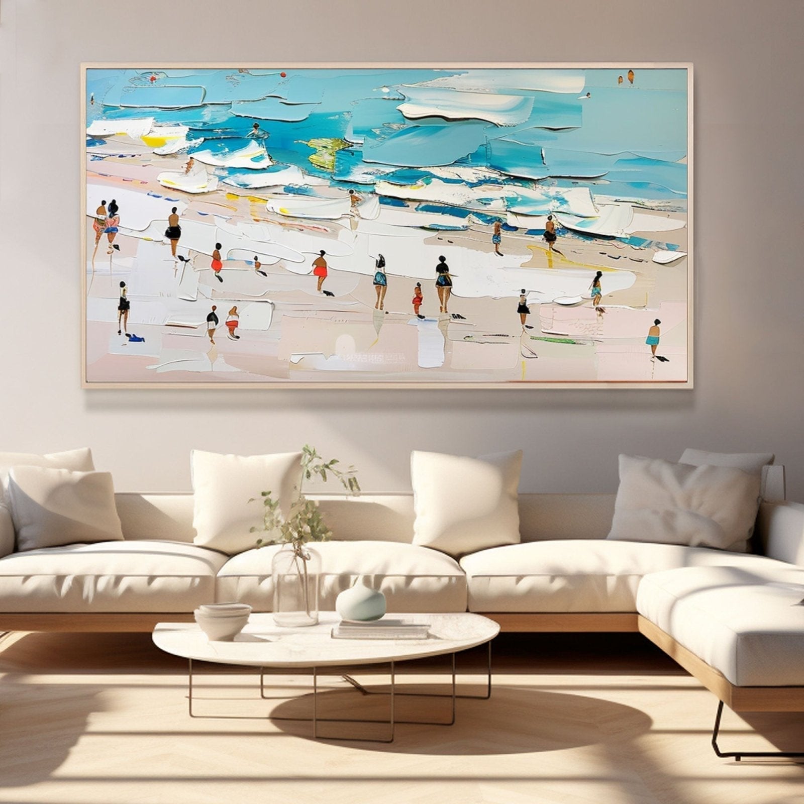 Beach Scene Oil Painting Handmade Coastal Art TC 186 - Texarart