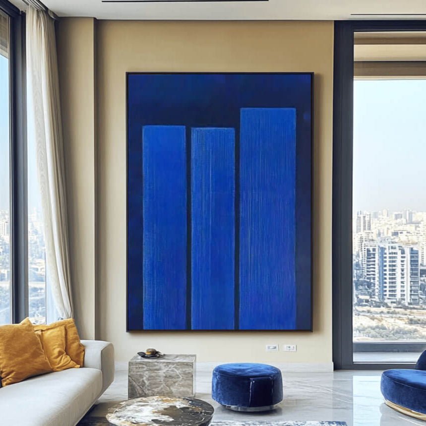 Deep Blue Abstract Painting | Monochrome Wall Art on Canvas ZZ 228 - Texarart