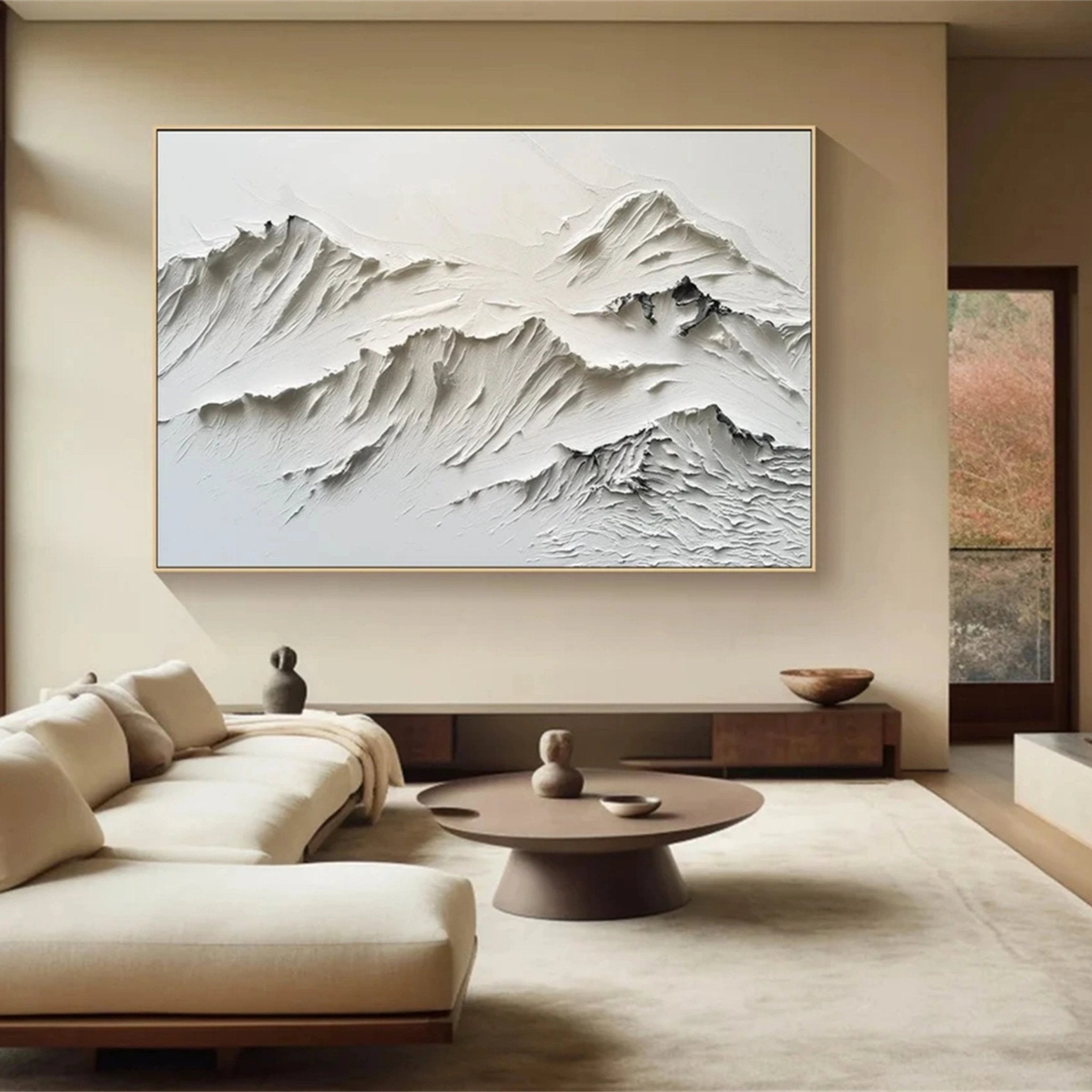 Textured Mountain Landscape Painting | Large 3D White Wall Art ZZ 126 - Texarart