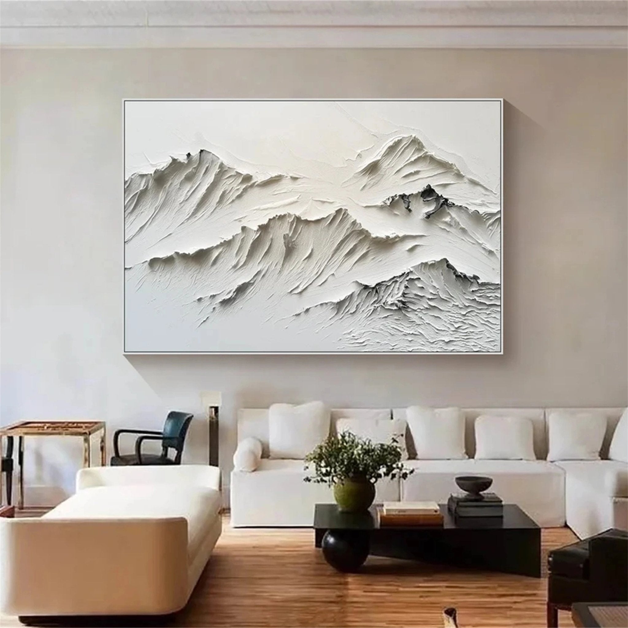Textured Mountain Landscape Painting | Large 3D White Wall Art ZZ 126 - Texarart