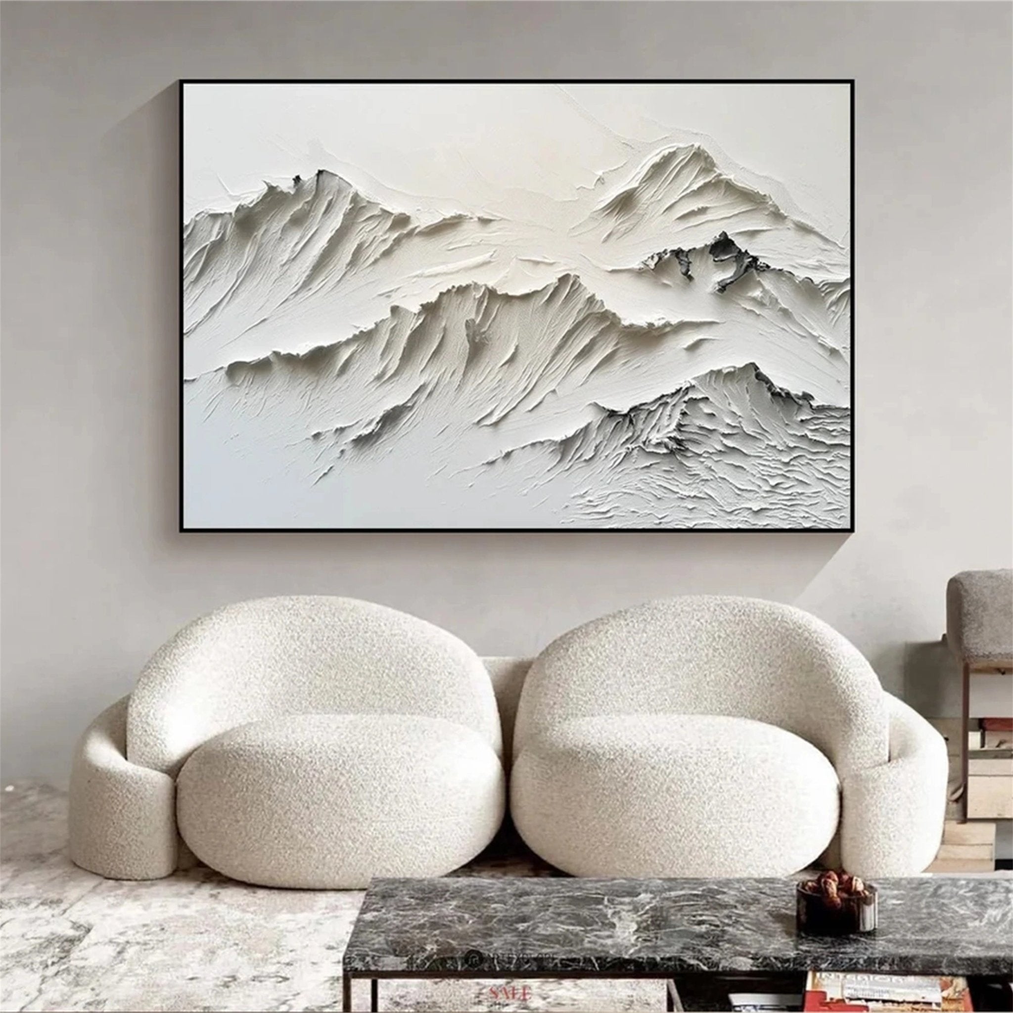 Textured Mountain Landscape Painting | Large 3D White Wall Art ZZ 126 - Texarart