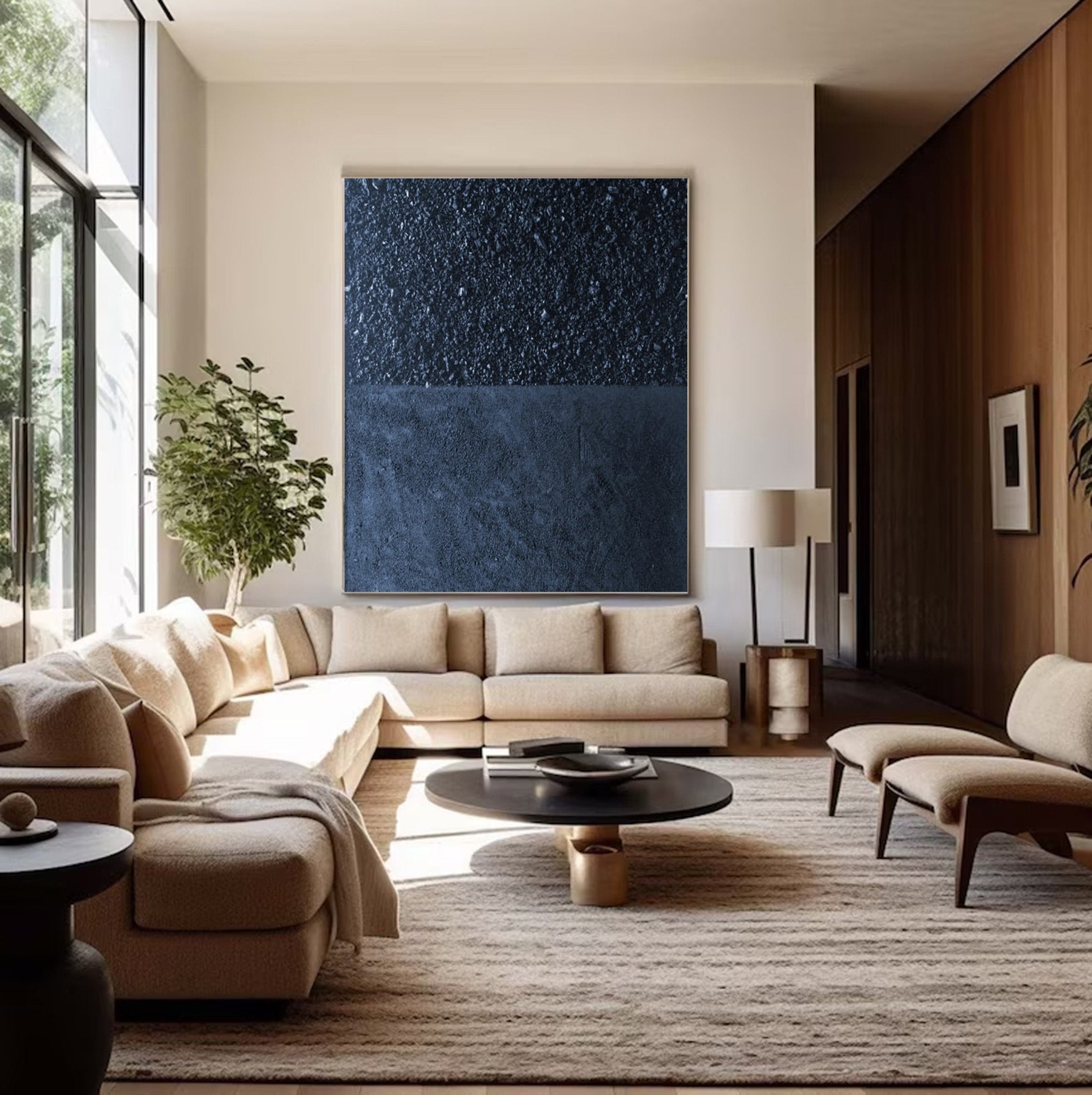 Deep Blue Textured Abstract Oil Painting - Modern Minimalist Art JJ 062 - Texarart