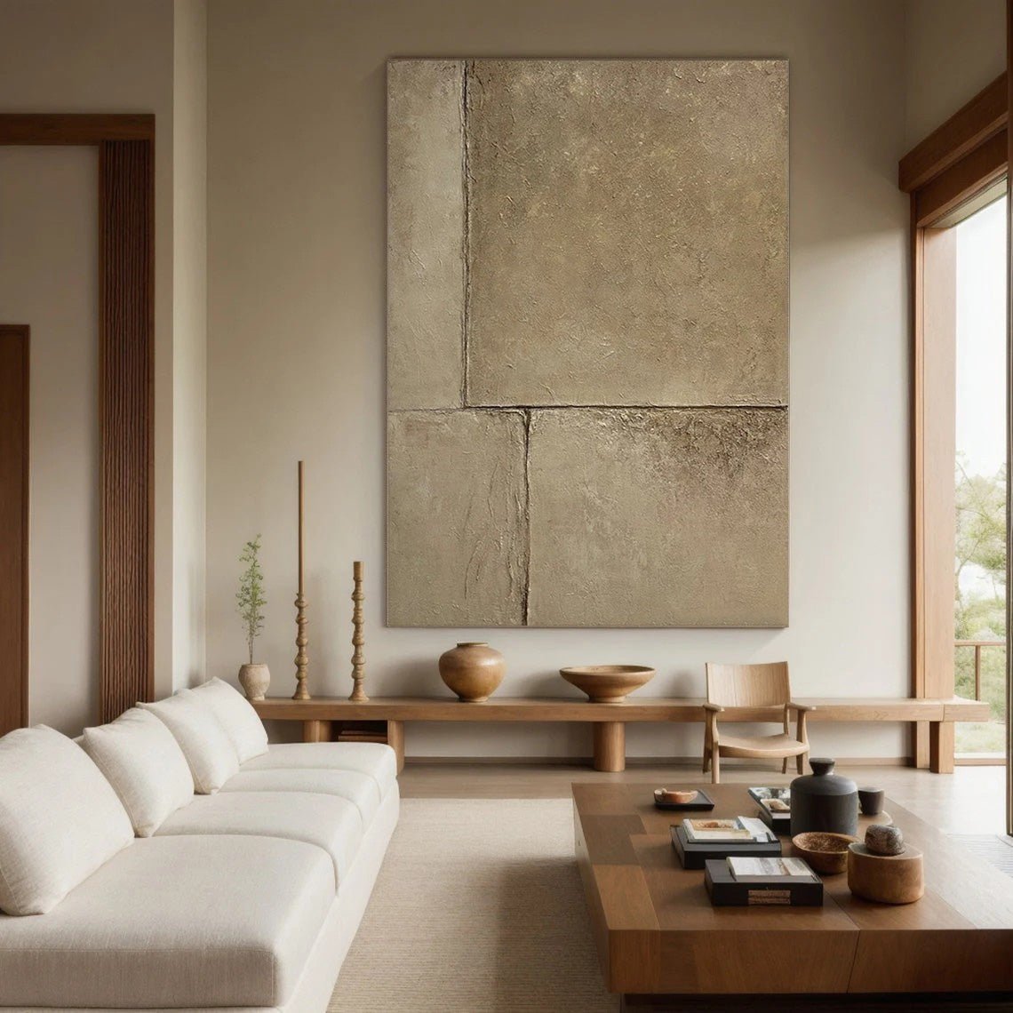 Concrete Effect Abstract Painting | Textured Neutral Wall Art Decor JJ 055 - Texarart
