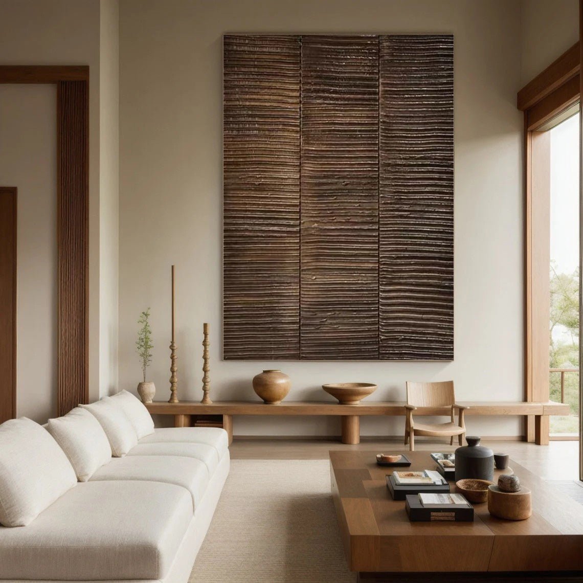 Large Rustic Panel Wall Art | Wabi - Sabi Inspired Textured Decor JJ 065 - Texarart