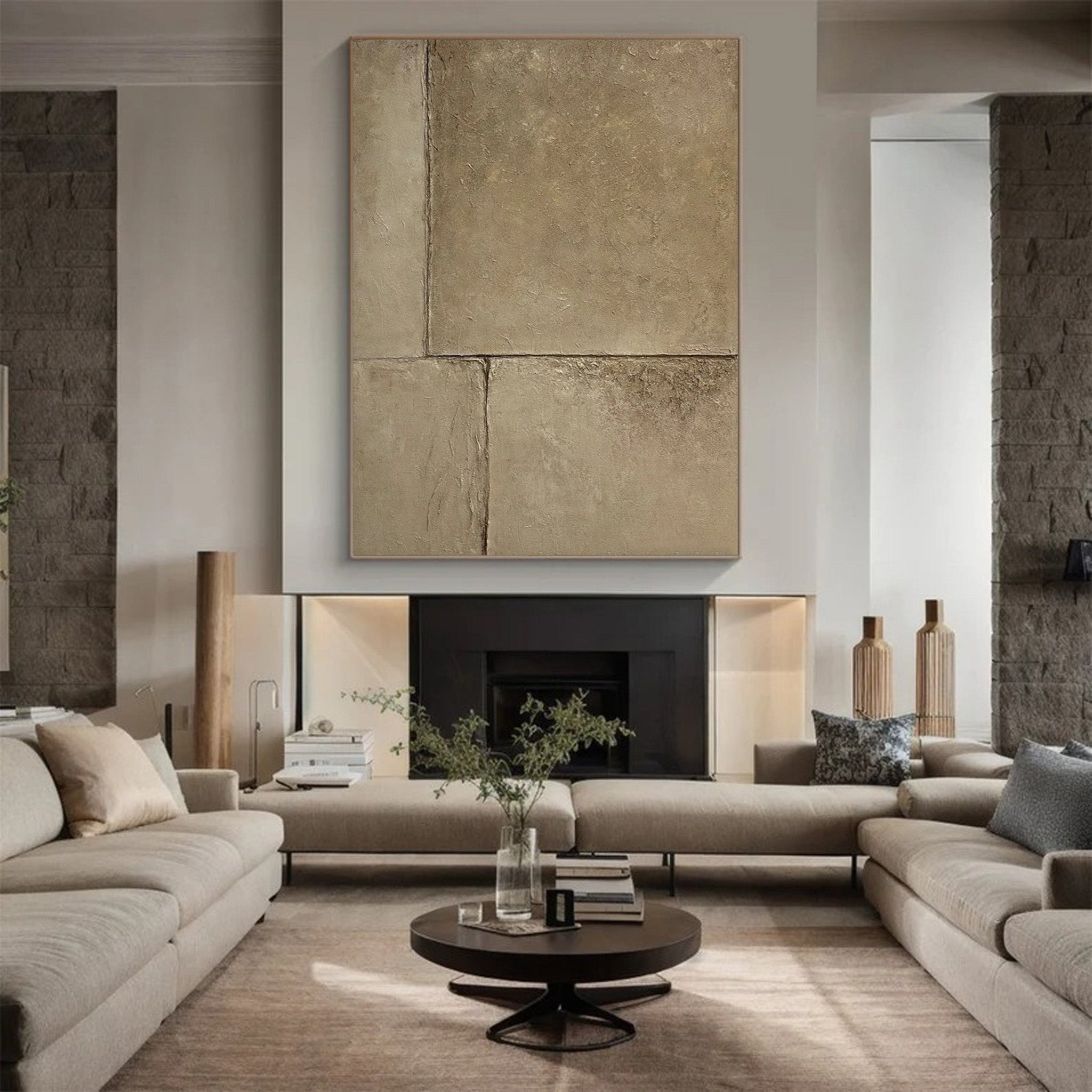 Concrete Effect Abstract Painting | Textured Neutral Wall Art Decor JJ 055 - Texarart