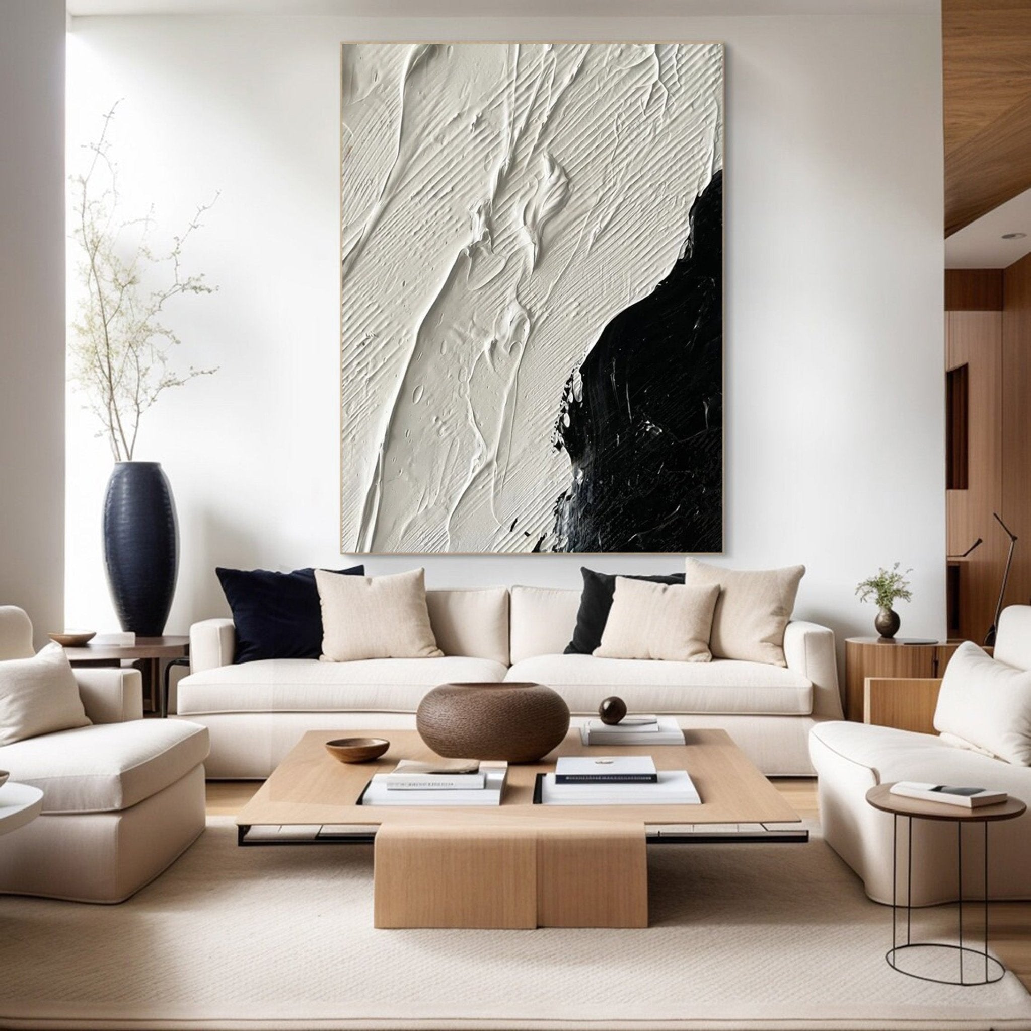 Black and White Textured Abstract Oil Painting - Modern Minimalist JJ 056 - Texarart