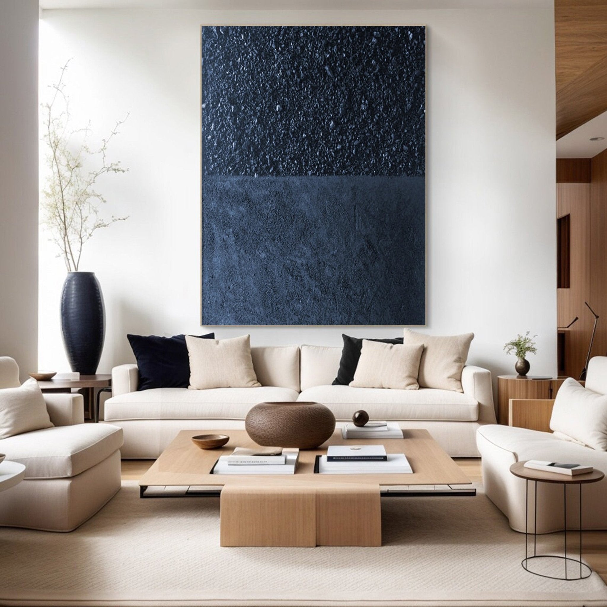 Deep Blue Textured Abstract Oil Painting - Modern Minimalist Art JJ 062 - Texarart