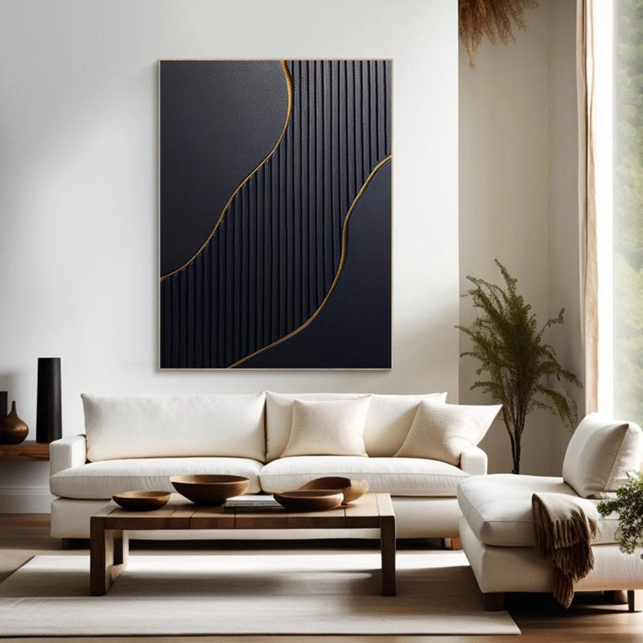 Black and Gold Textured Abstract Oil Painting - Modern Luxury Art JJ 057 - Texarart