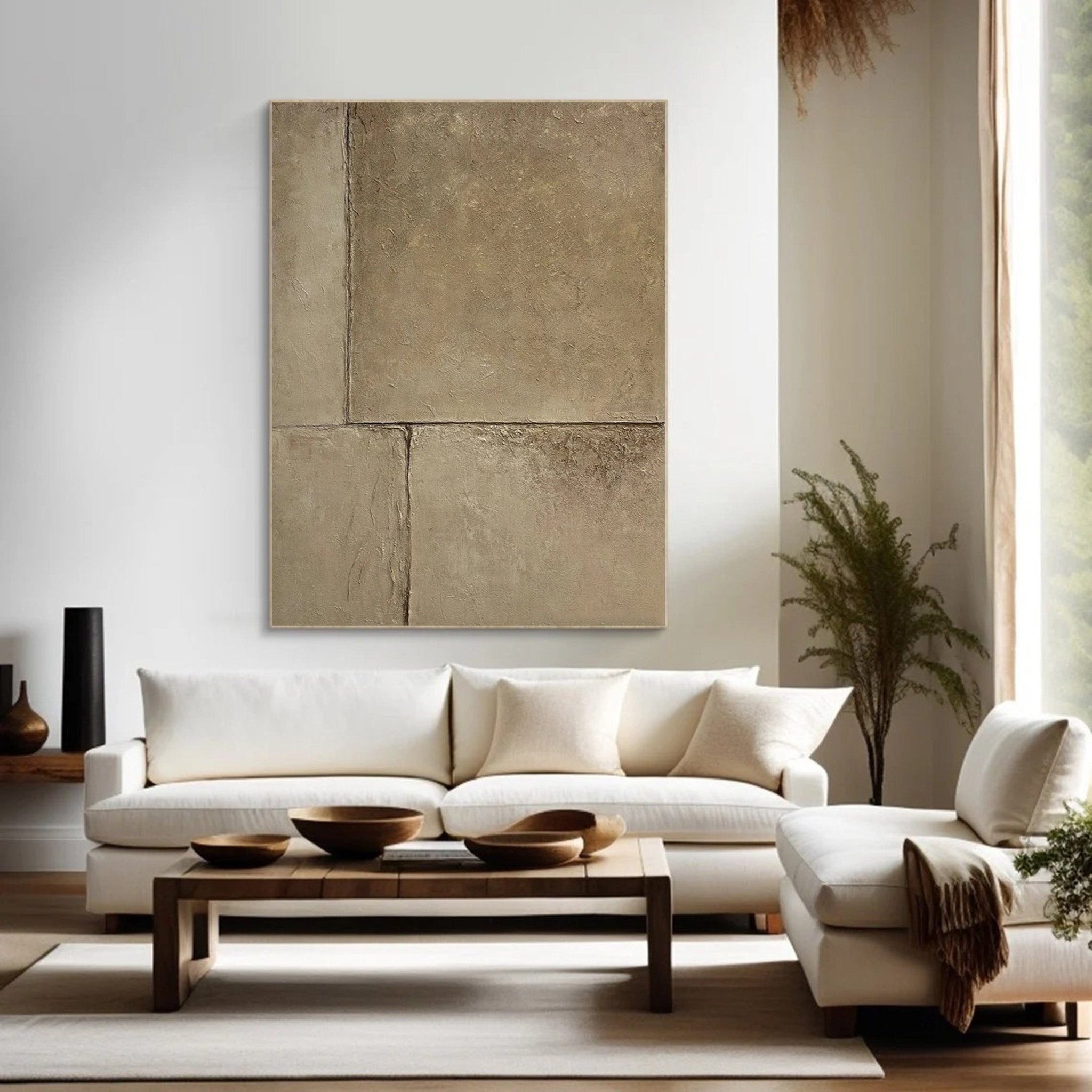 Concrete Effect Abstract Painting | Textured Neutral Wall Art Decor JJ 055 - Texarart