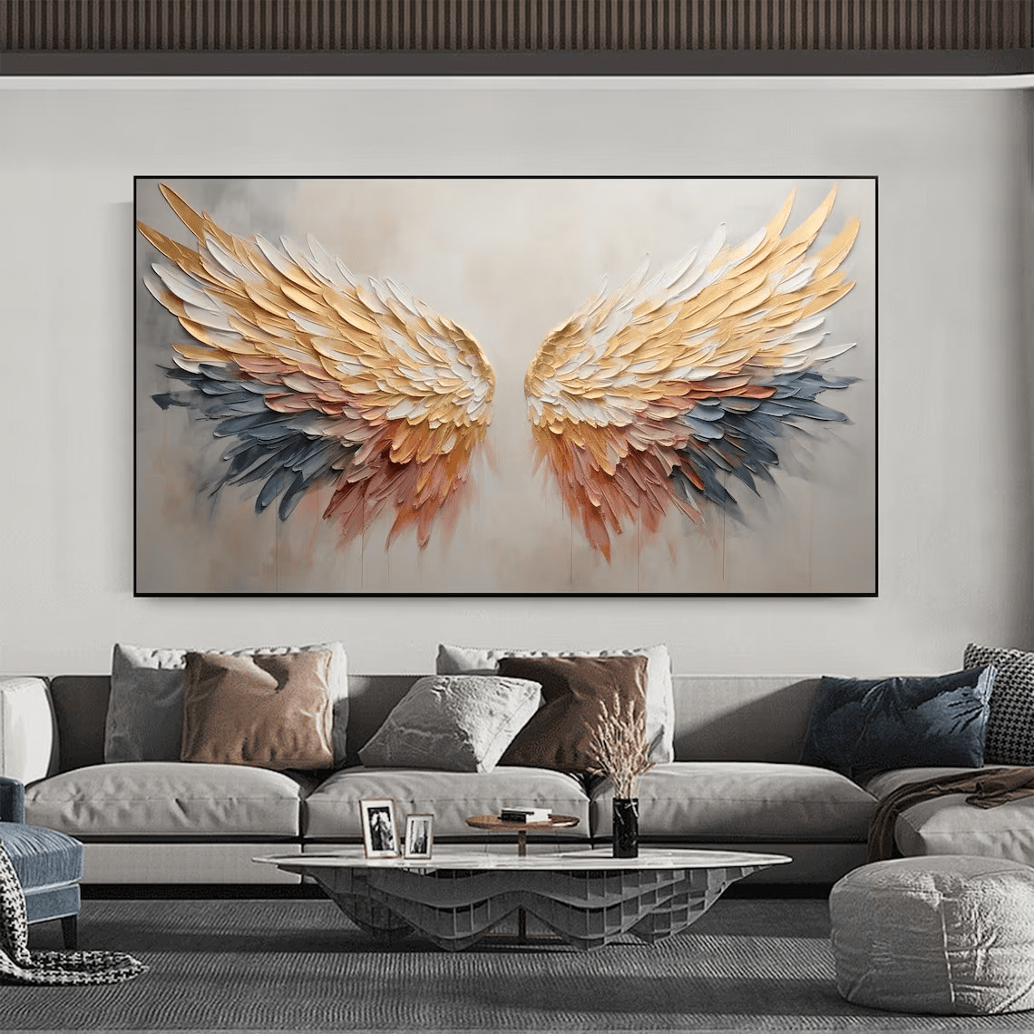 Textured Angel Wings Abstract Oil Painting - Elegant Wall Art JJ 029 - Texarart