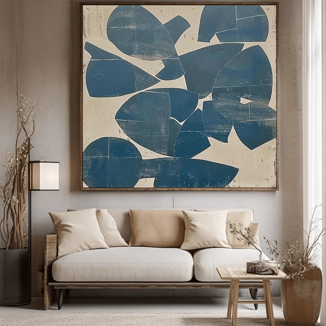 Abstract Blue Forms Oil Painting on Canvas - Modern Textured Wall Art Decor JJ 002 - Texarart
