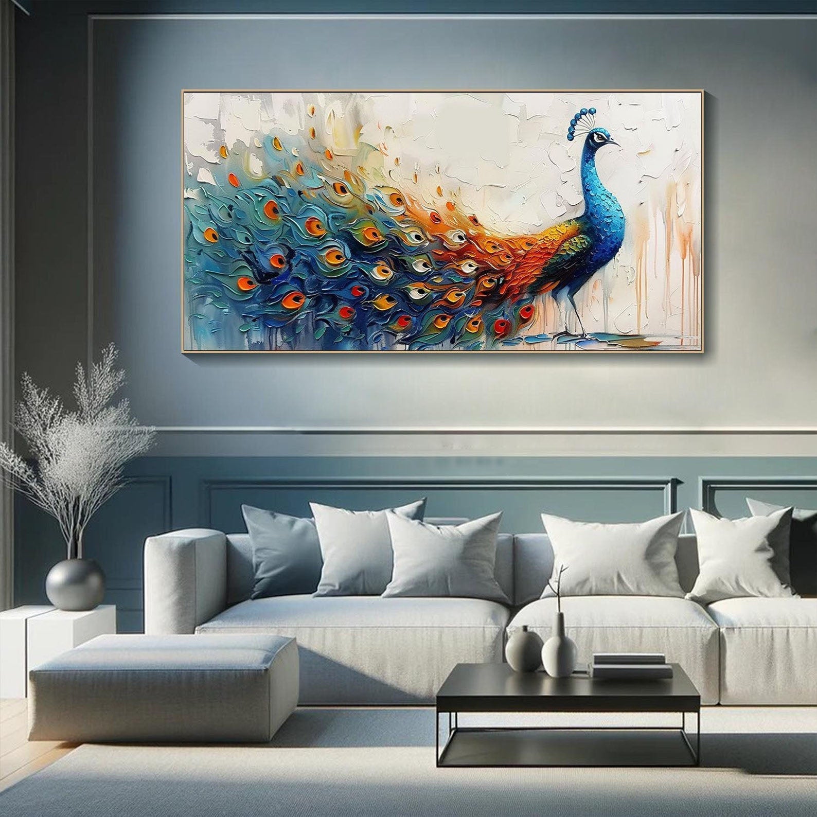 Abstract Style Peacock Wall Art with Rich Colors TC 003 - Texarart