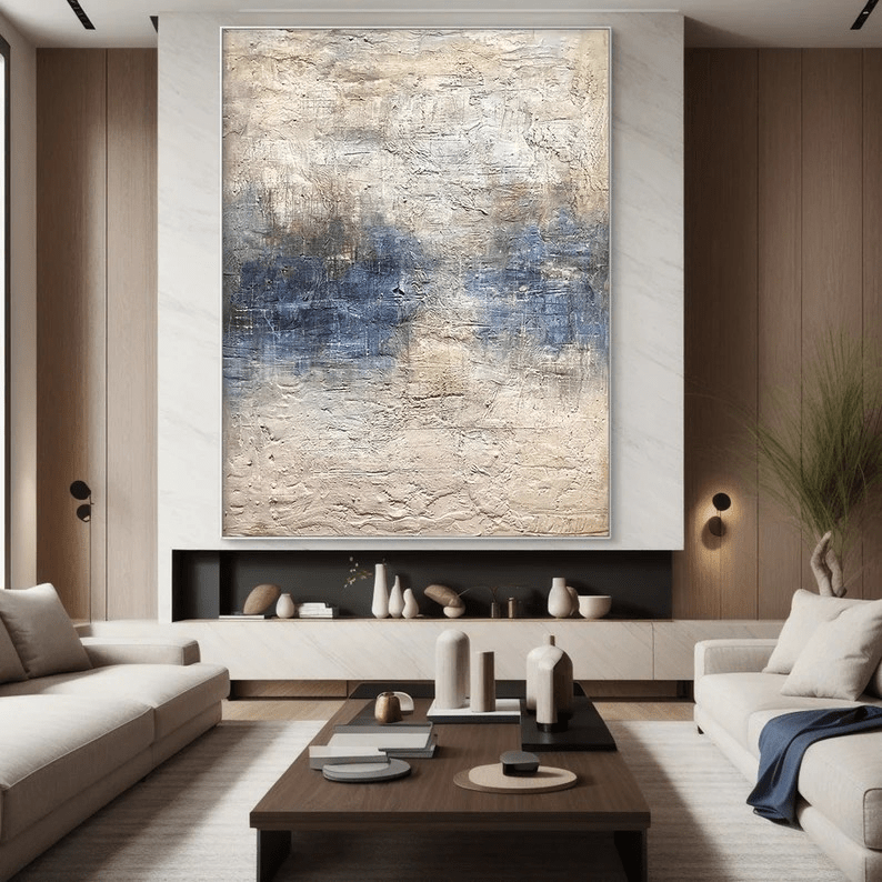 Handmade Abstract Ocean Art | Textured Blue, White & Beige Art TC 066 - Texarart