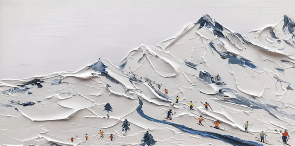 Original Textured Ski Painting | Large Mountain Landscape Wall Art ZZ 129 - Texarart