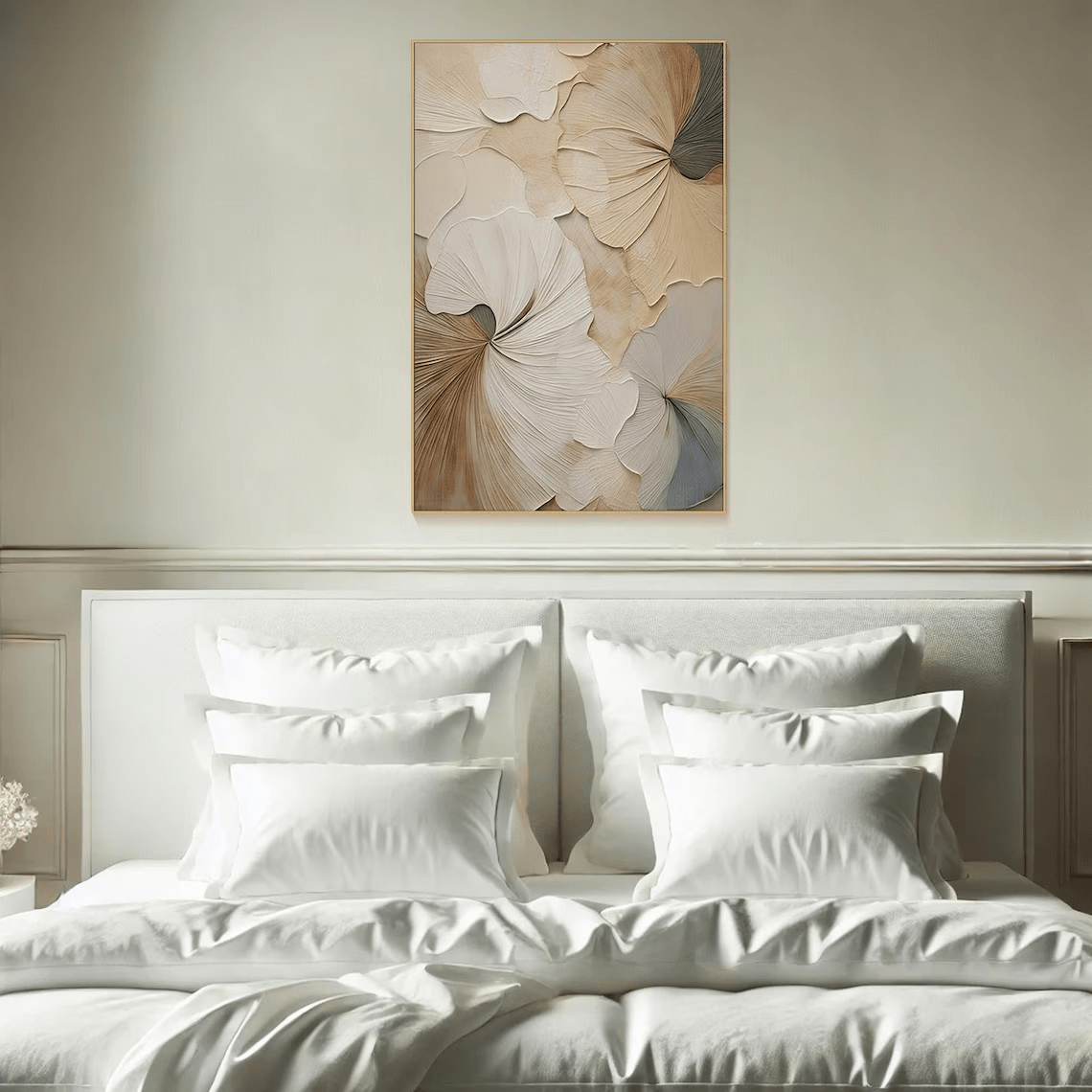 Textured Beige Floral Painting for Bedroom TC 103 - Texarart