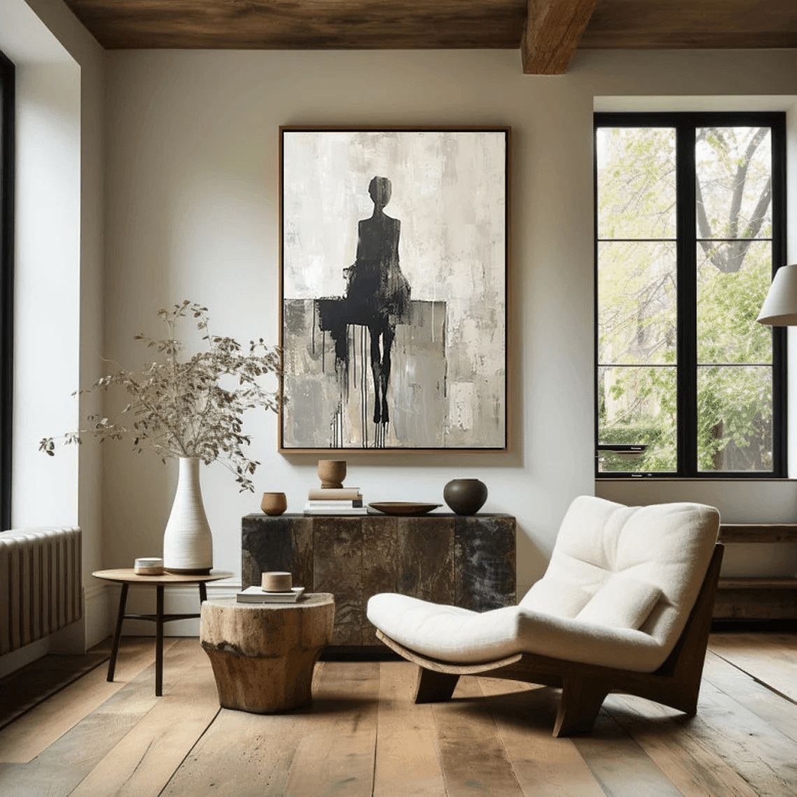 Abstract Figure Painting | Black & White Wall Art TC 105 - Texarart