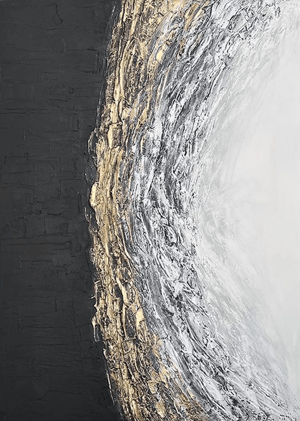 Abstract Black White Gold Oil Painting Modern Wall Art TC 083 - Texarart