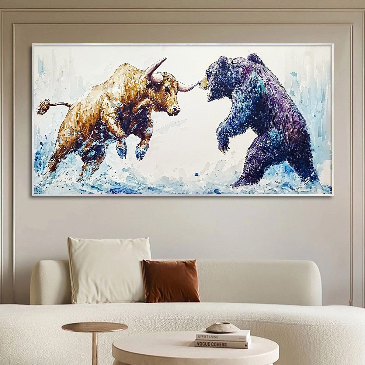 Expressive Bull vs Bear Art | Finance Office Wall Decor ZZ 241 - Texarart
