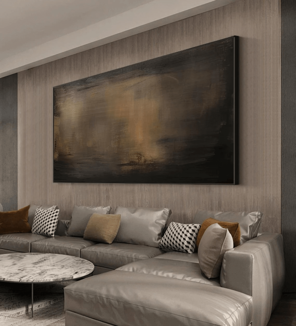 Large Minimalist Abstract Painting - Handmade Brown and Black Wall Decor TC 012 - Texarart