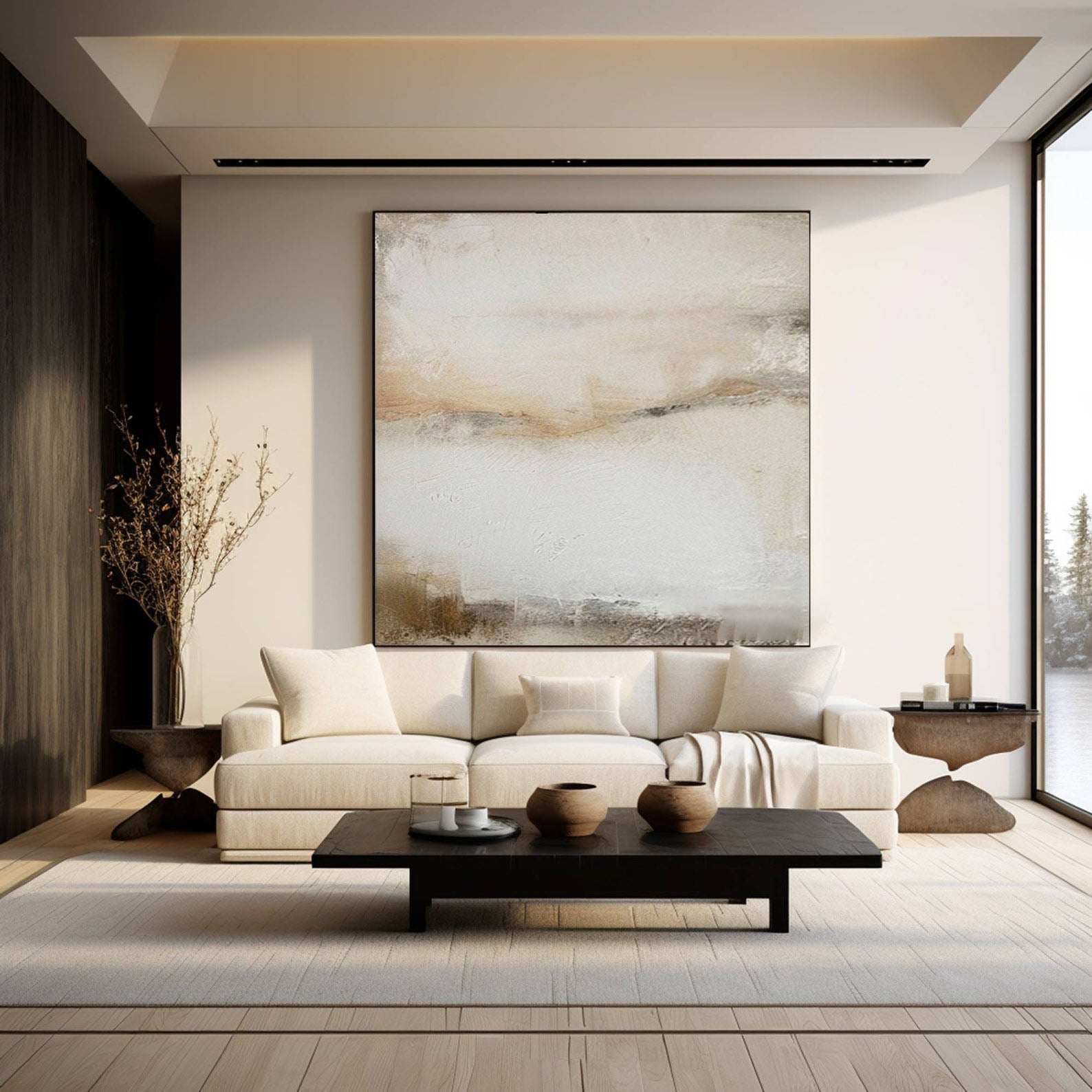 Modern Abstract Landscape Art - Beige and Gray Texture TB 004 - Texarart
