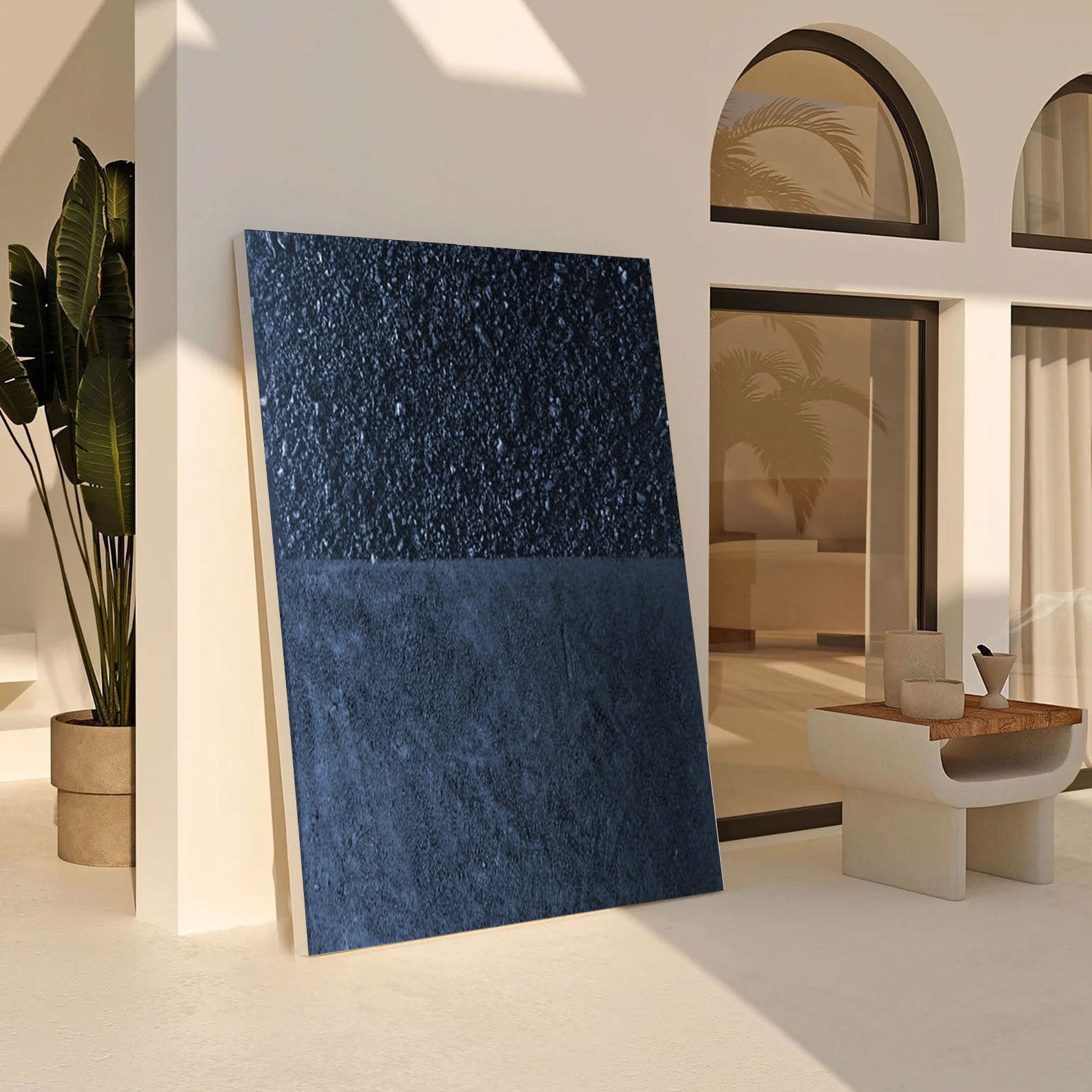 Deep Blue Textured Abstract Oil Painting - Modern Minimalist Art JJ 062 - Texarart