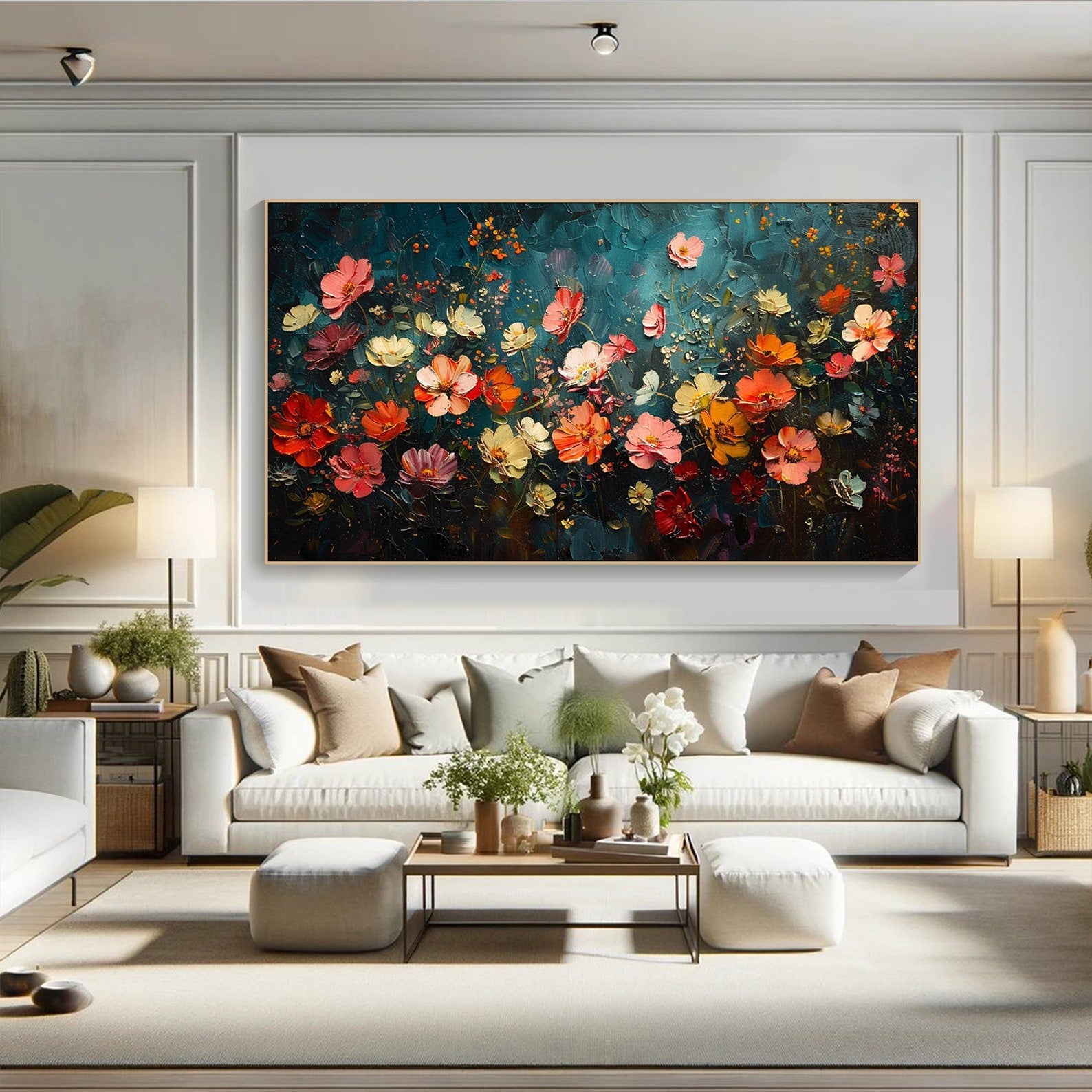 Dark Blue Green Abstract Floral, Modern Lively Decor TB 069 - Texarart