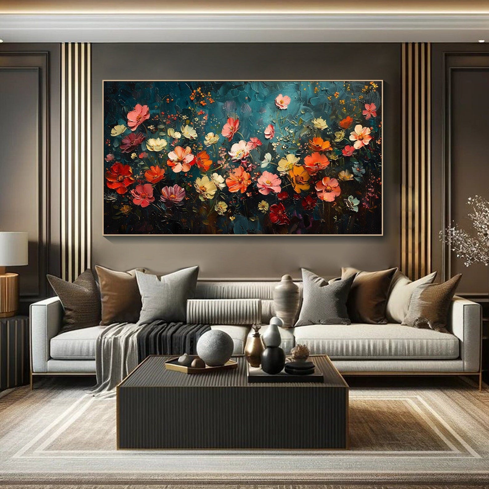 Dark Blue Green Abstract Floral, Modern Lively Decor TB 069 - Texarart