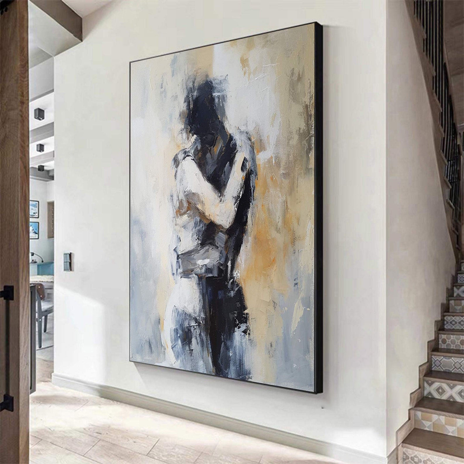 Embracing Abstract Figure Oil Painting, Modern Emotional Art Wall Decor TB 048 - Texarart
