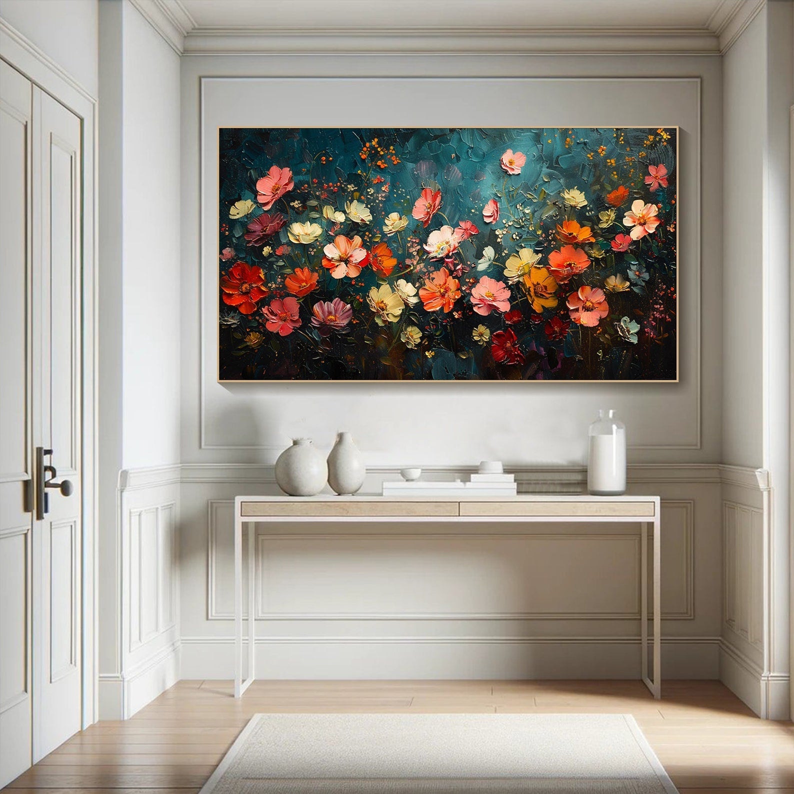 Dark Blue Green Abstract Floral, Modern Lively Decor TB 069 - Texarart