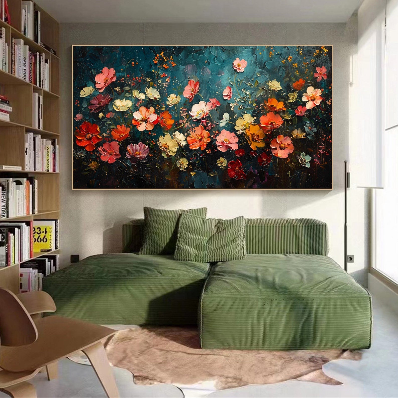 Dark Blue Green Abstract Floral, Modern Lively Decor TB 069 - Texarart