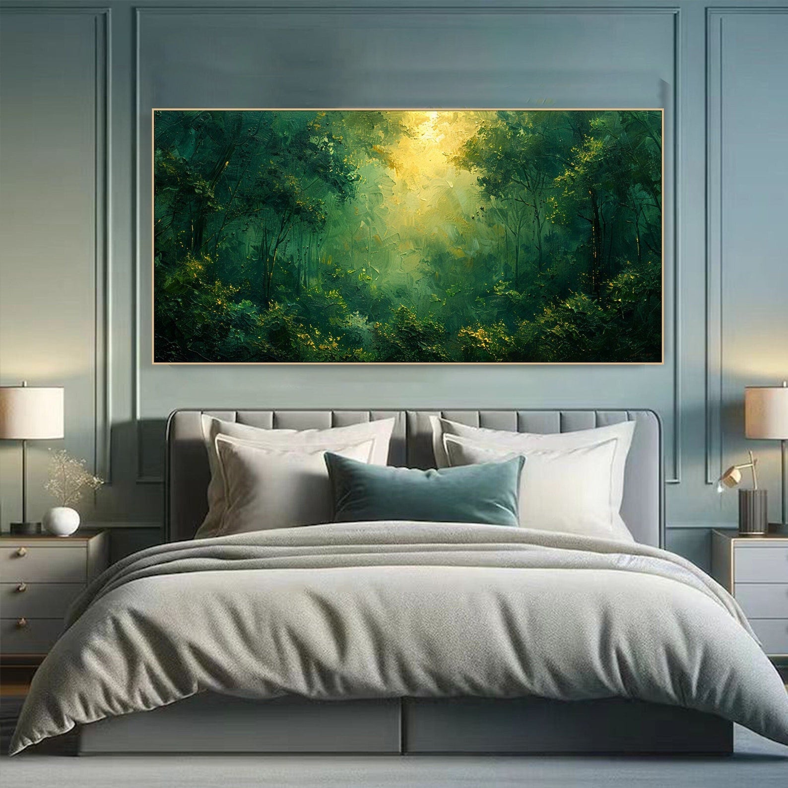 Deep Forest Abstract Oil Painting, Modern Mysterious Landscape Wall Decor TB 047 - Texarart